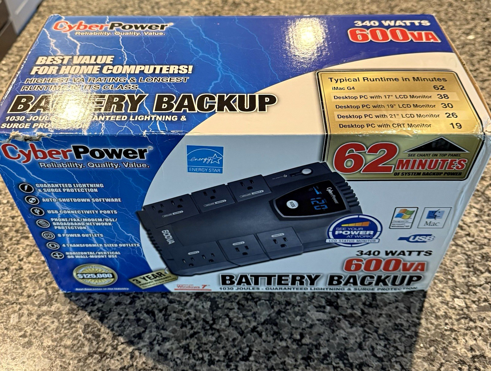 CyberPower 600VA/340W Desktop UPS Battery Backup 1030J 8-Outlets USB Black