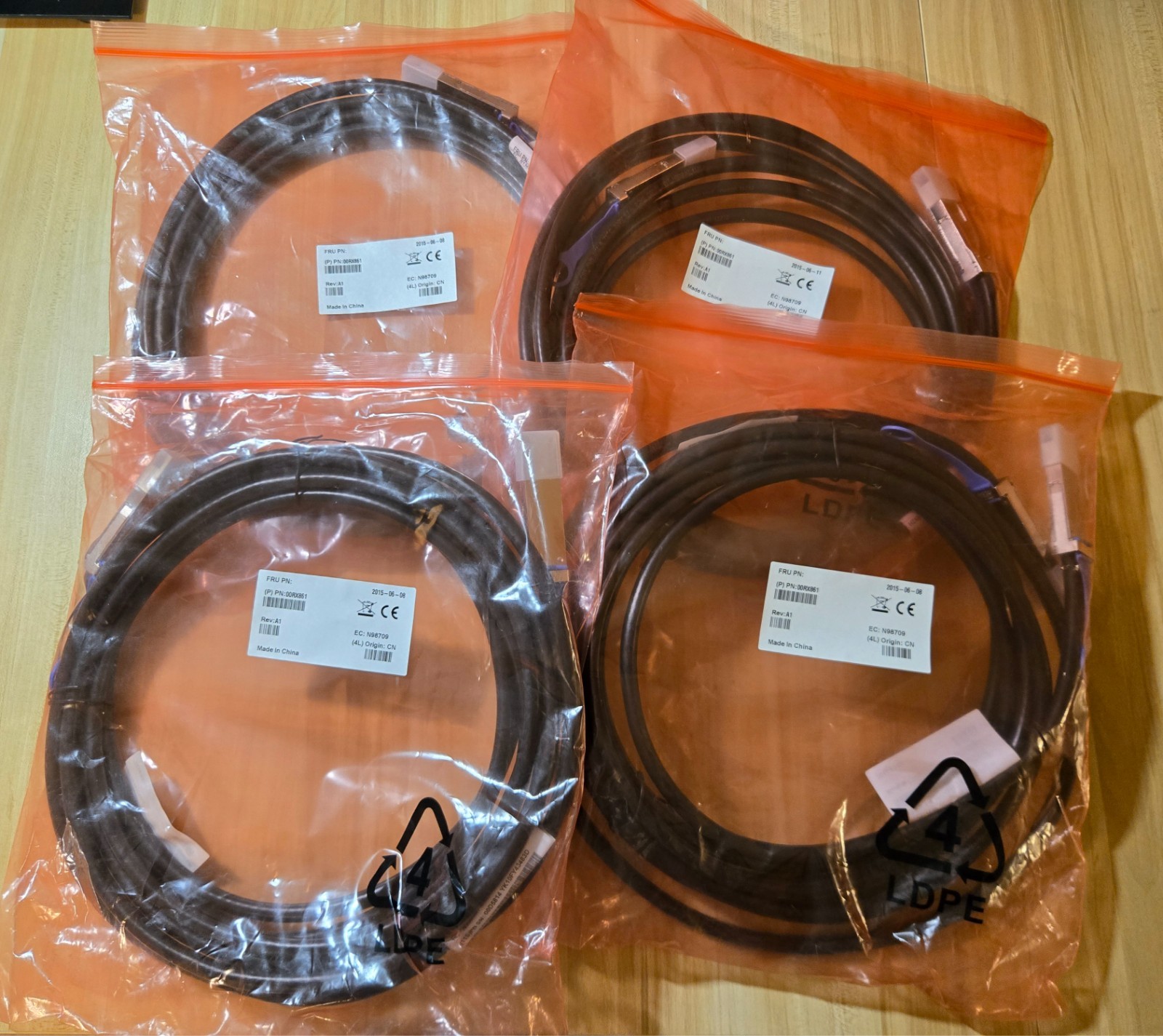 NEW Lenovo IBM 00RX861 5M 40Gb QSFP+ FDR InfiniBand DAC Cable Lot of 4   EB42