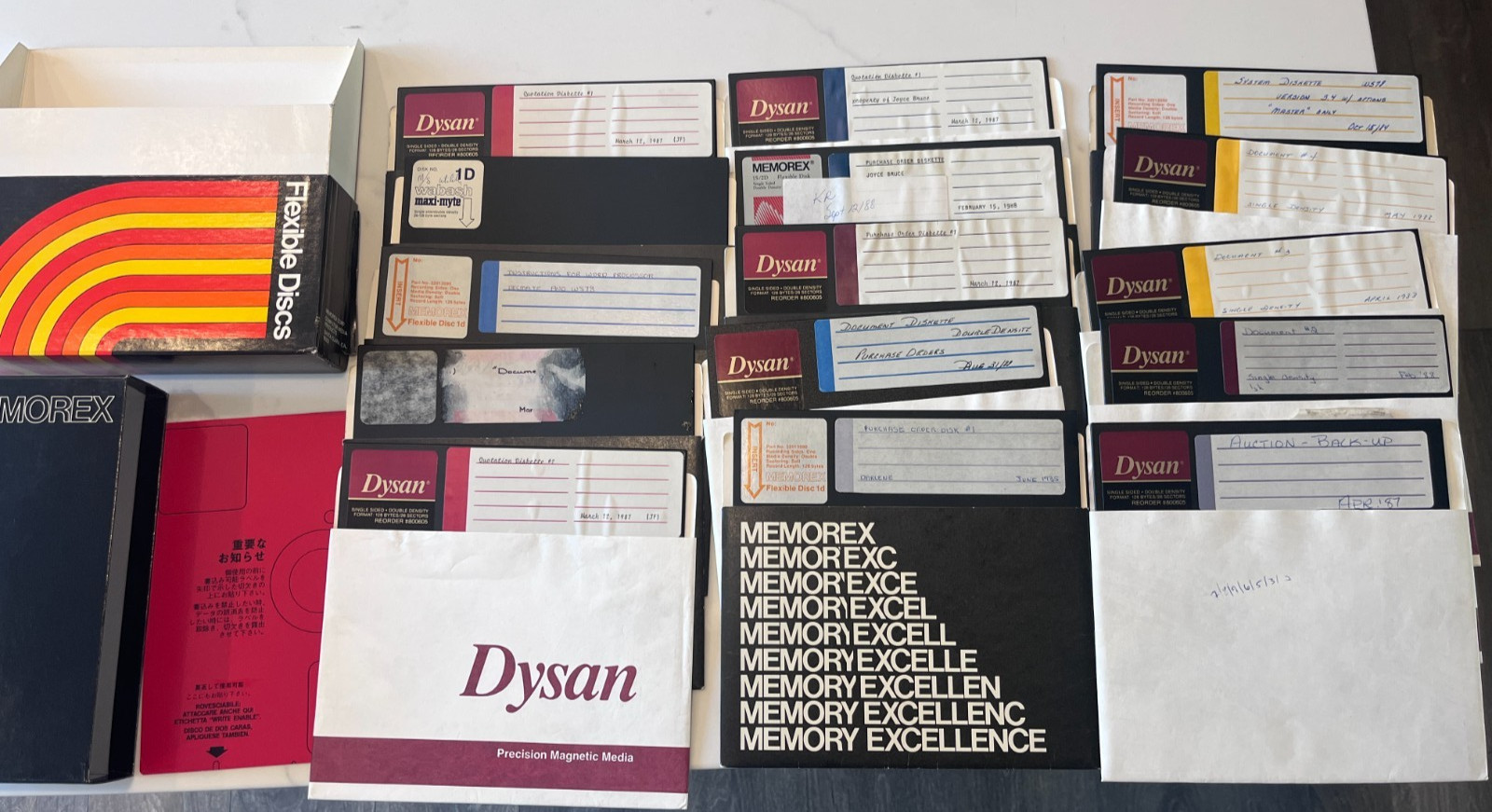 Lot of 15 Vintage 8" Floppy Disks Used Dysan Memorex Verbatim w/ Memorex Storage