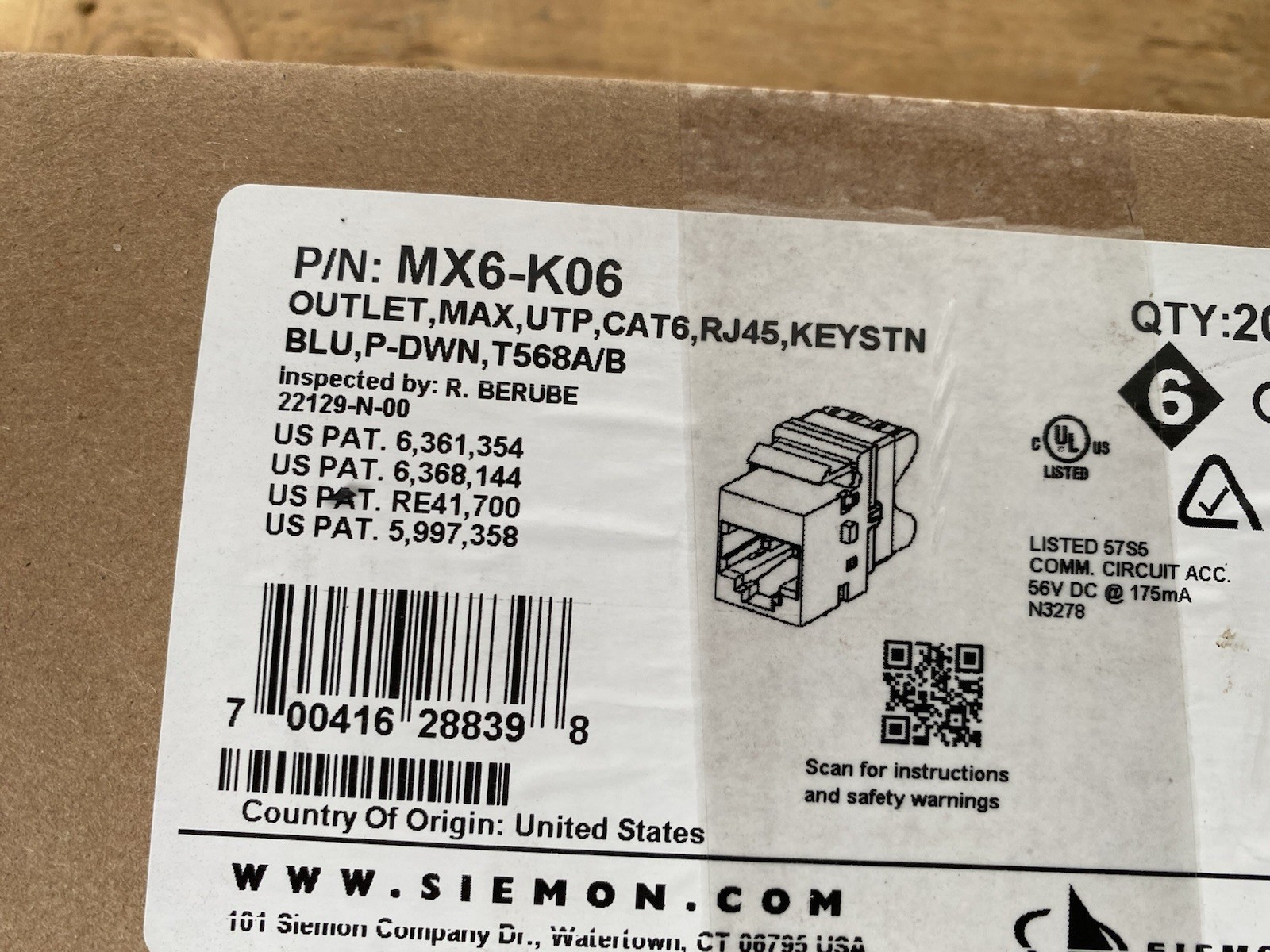 20-Pack Siemon MX6-K06 MAX Cat6 RJ45 Keystone Jacks Blue NEW T568A/B