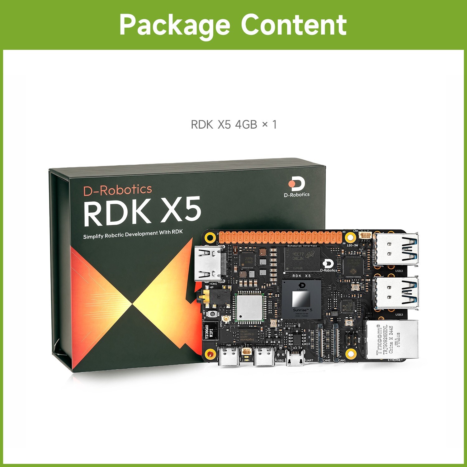 Waveshare D-Robotics RDK X5 Development Board, Powered By Sunrise 5 Chip Octa