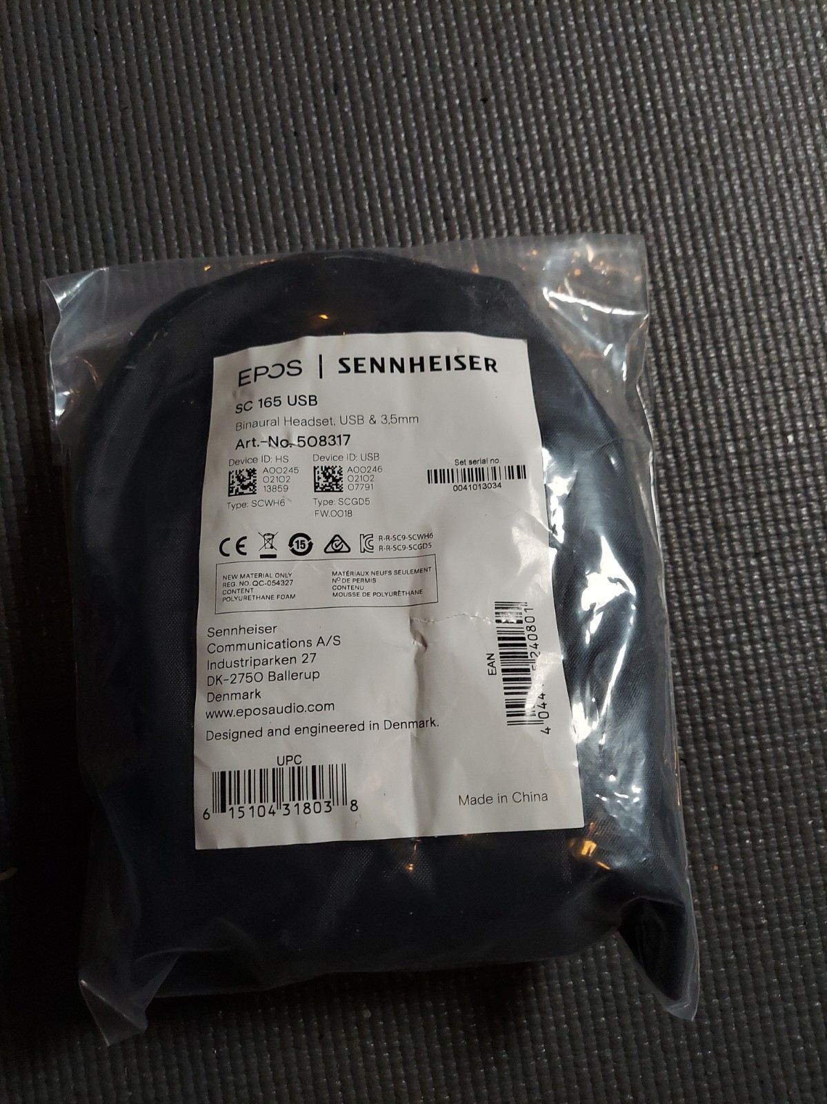 Sennheiser SC 165 USB Headset Stereo Noise Cancelling Mic Foldable Black.sealed
