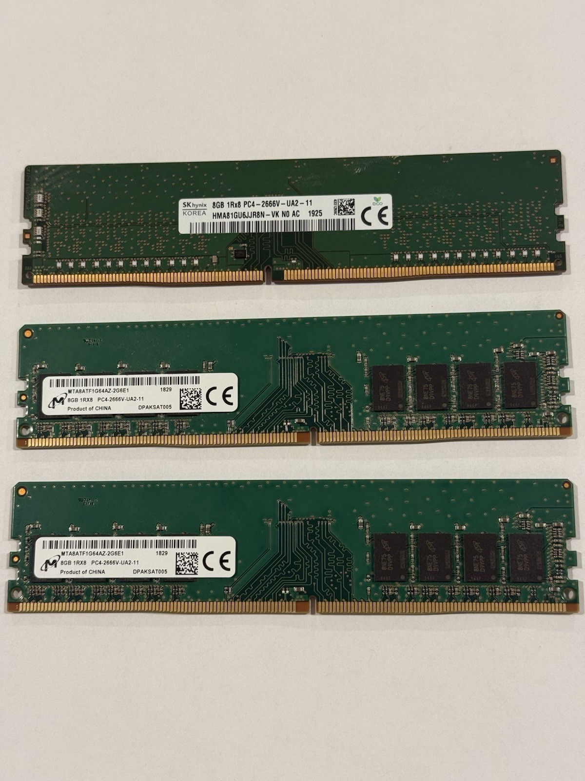Lot of 3x 8GB PC4-2666 DDR4 Desktop RAM Sk Hynix Micron