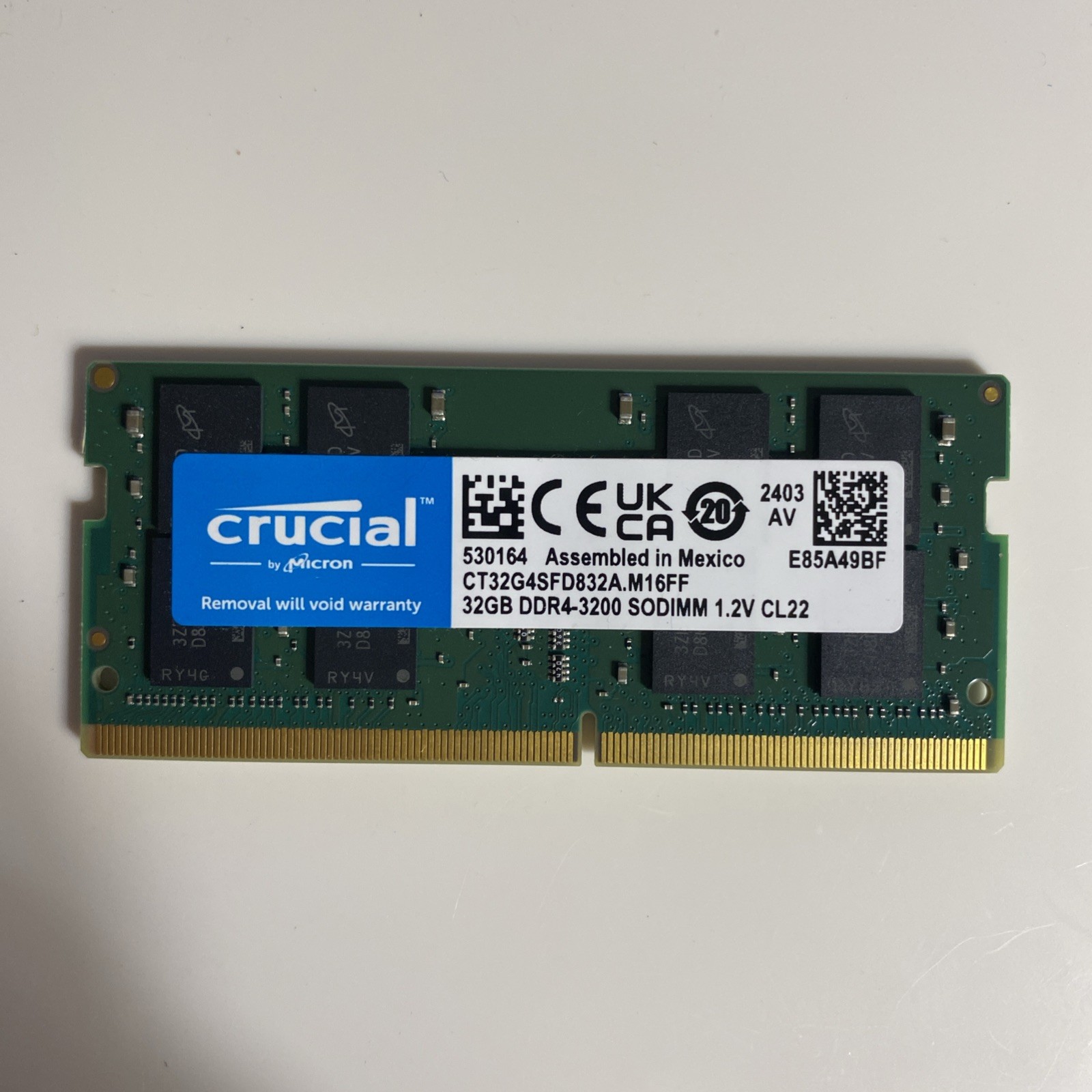 New Crucial 32GB DDR4 3200MHz PC4-25600 260-Pins SODIMM Memory Ram CT32G4SFD832A