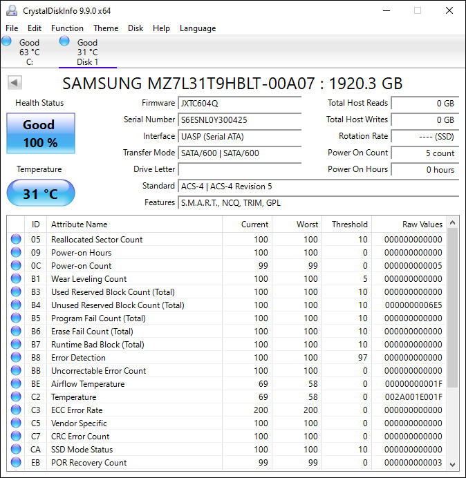 Samsung PM893 1.92TB Enterprise SSD 2.5" SATA 6Gb/s Brand New 100% Health
