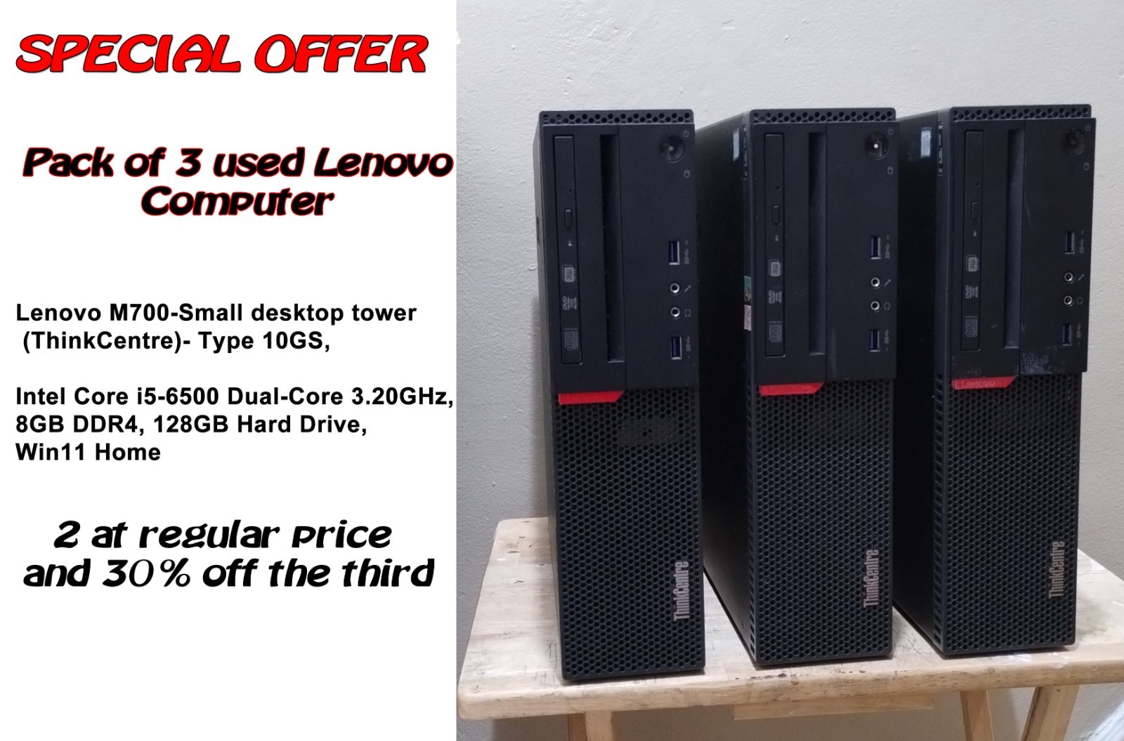 pack of 3 used lenovo brand computers Lenovo ThinkCentre M700 Desktop computer.