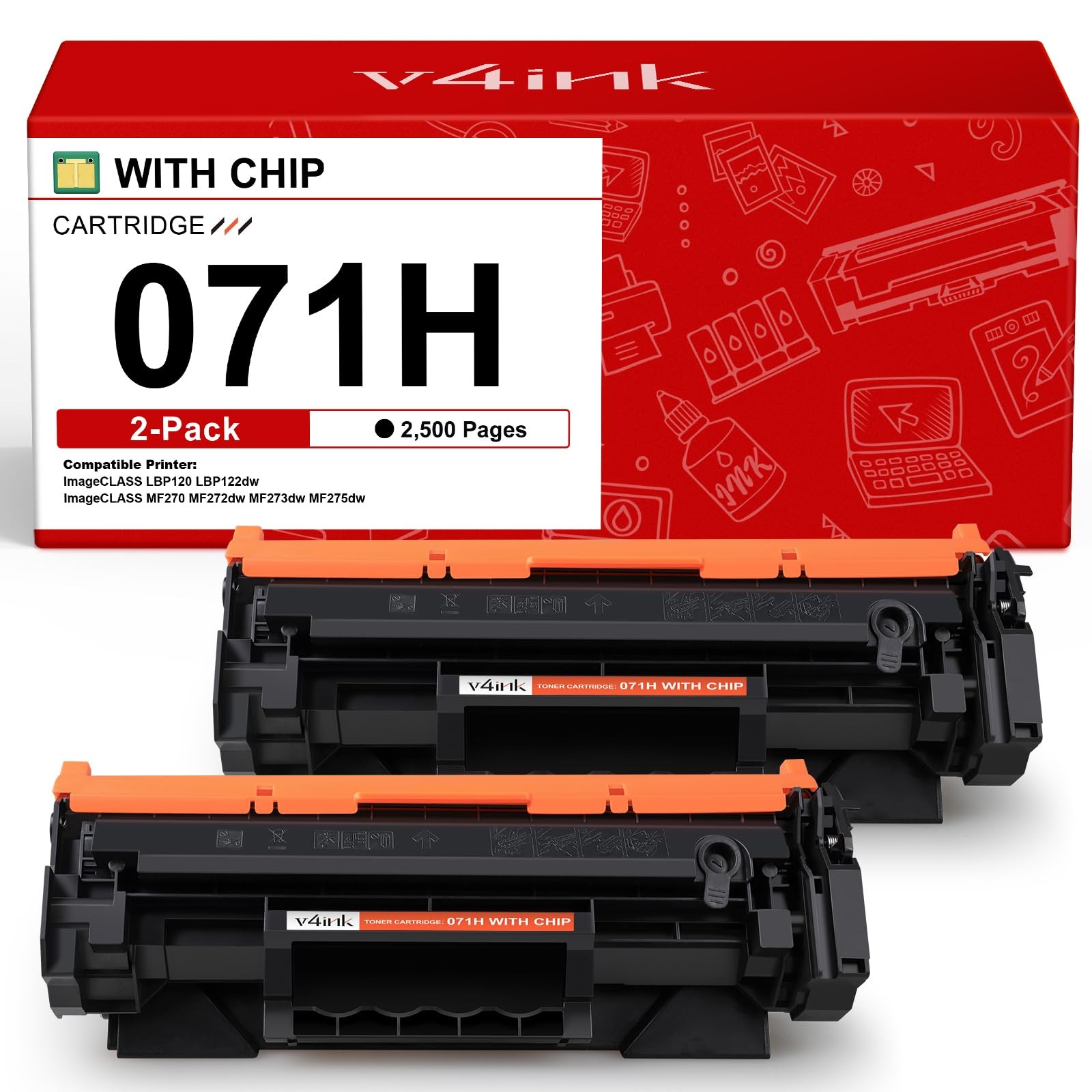 071 071H Black Toner Cartridge Compatible for Canon 071 High Yield 2 Pack