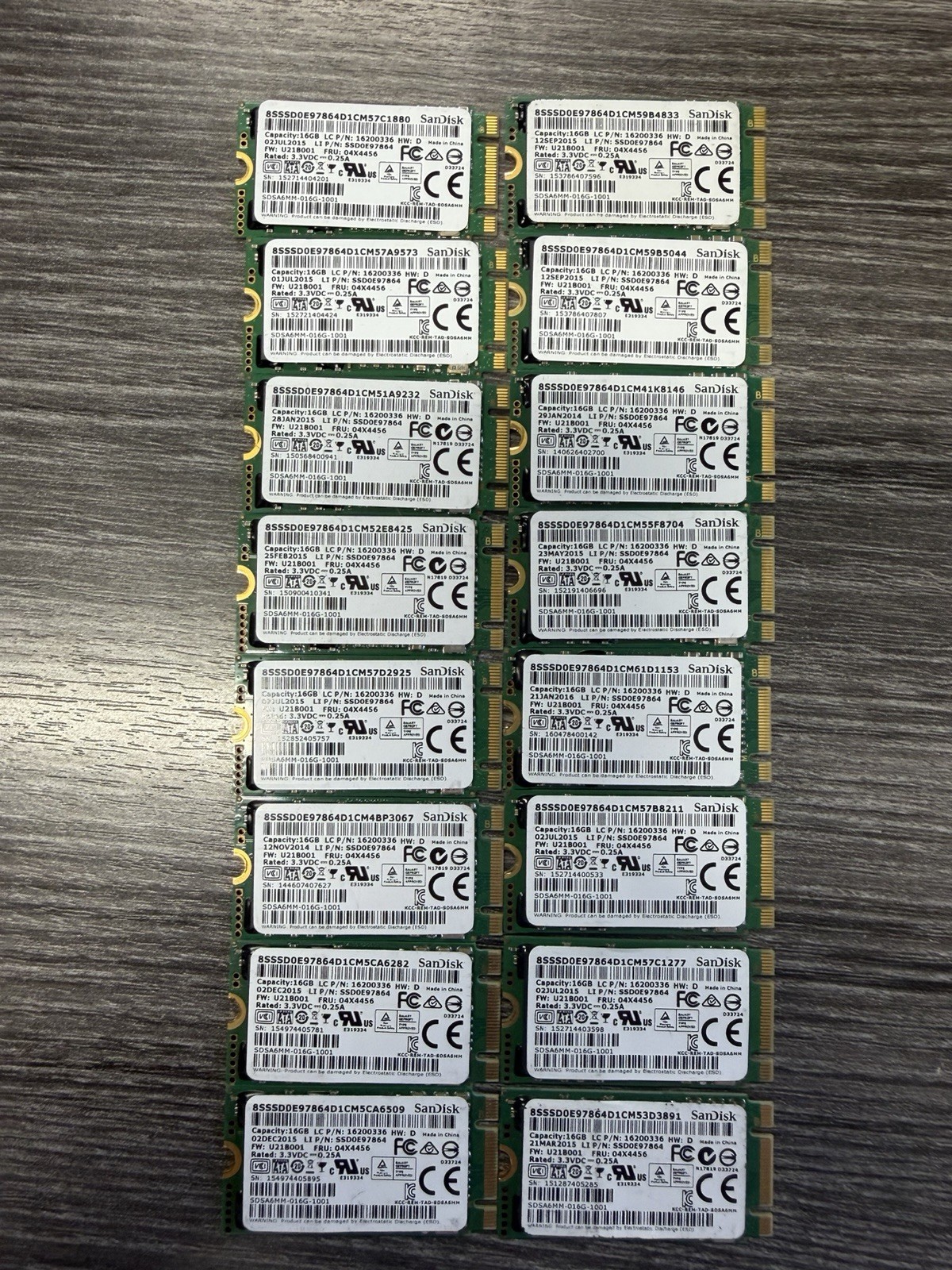 Lot of 16 Sandisk 16GB SSD U110 2242 - Wiped and Tested