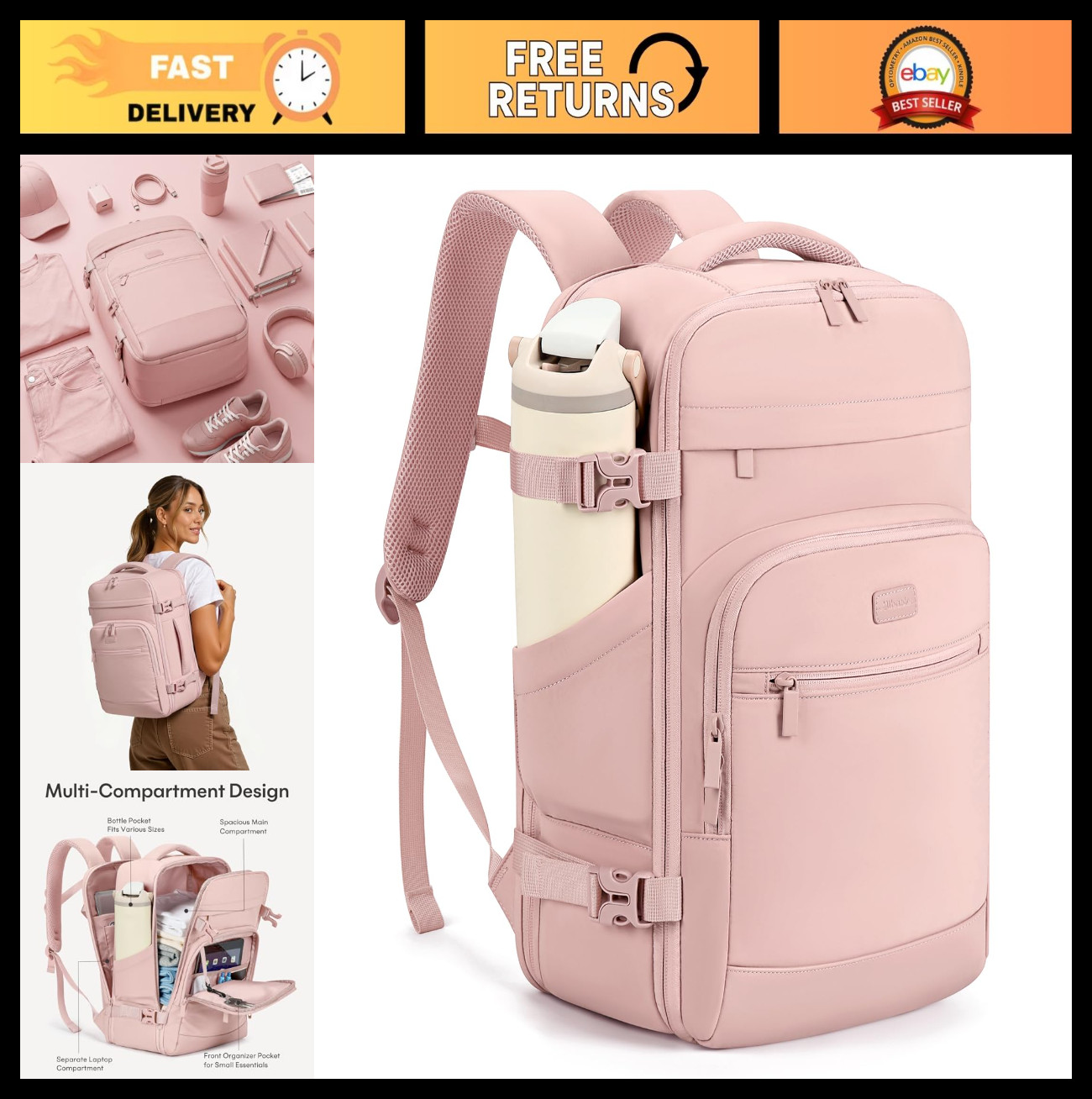 30L Travel Backpack for Men & Women - TSA Approved Carry-On, Fits 15.6" Laptop,
