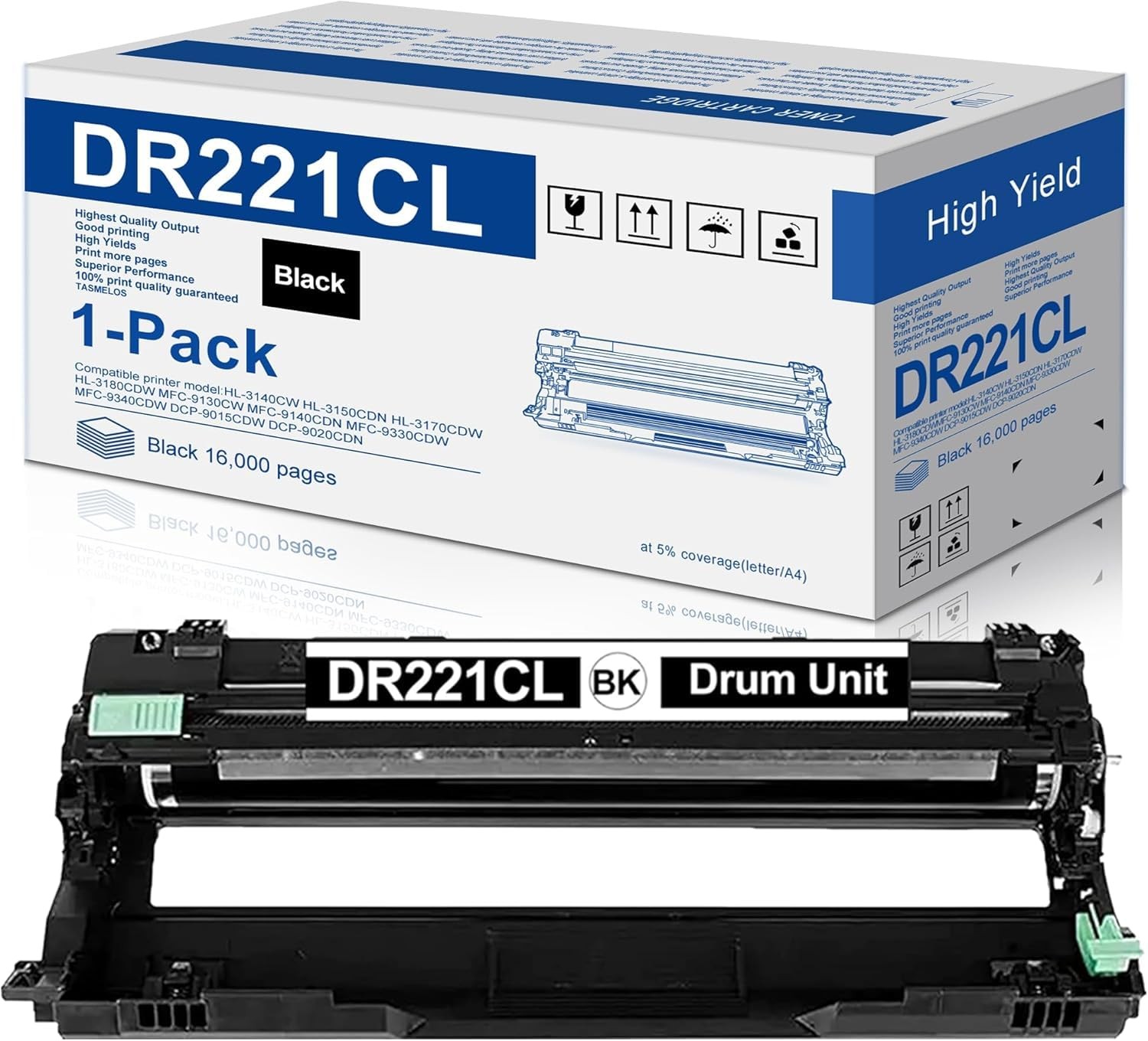 DR221CL Black Drum Unit 1 Pack for Brother DR221 DR-221CL Drum Unit for MFC-9...