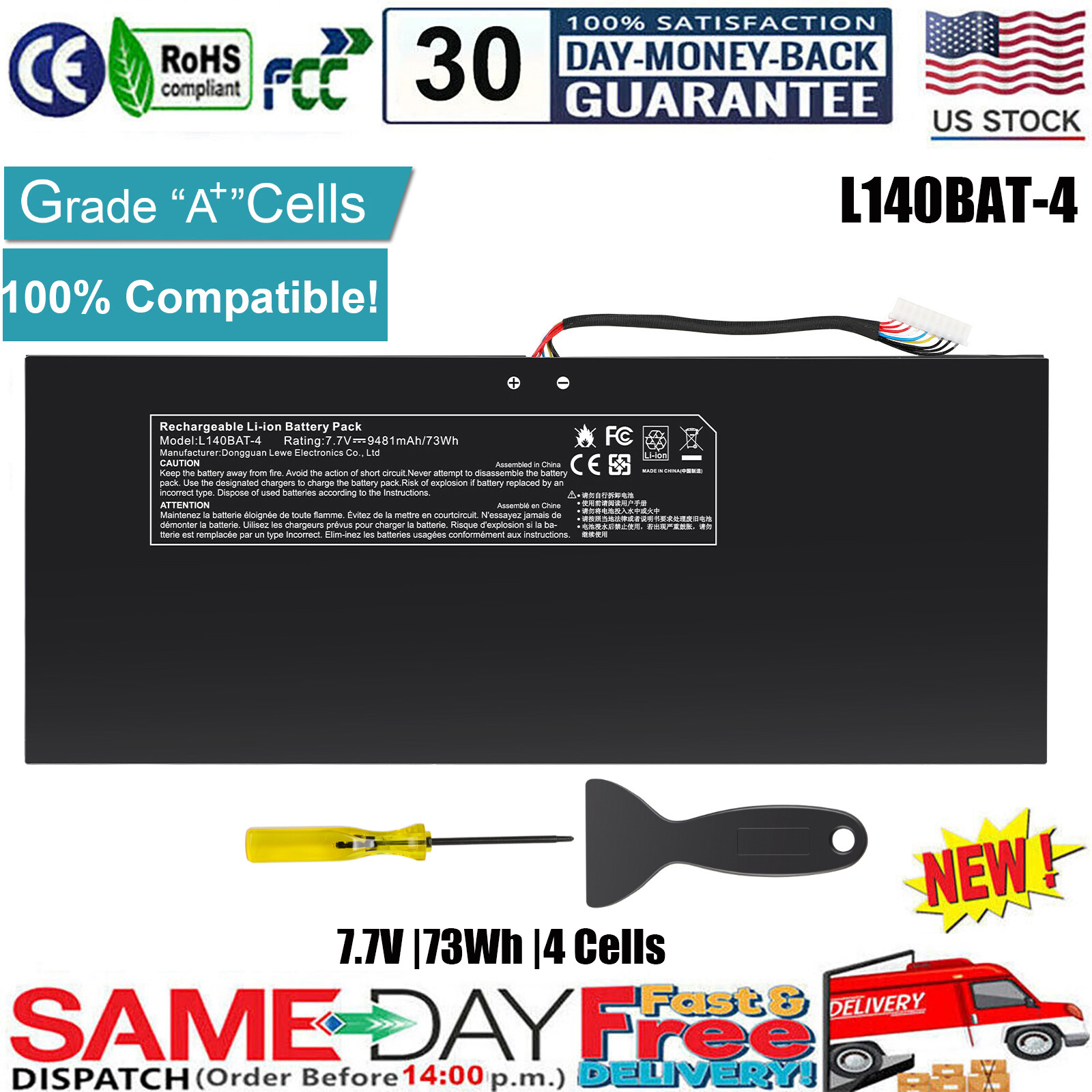 L140BAT-4 6-87-L140S-72B01 battery for Lemp9 System76 Darter Pro 2021 CLEVO L140