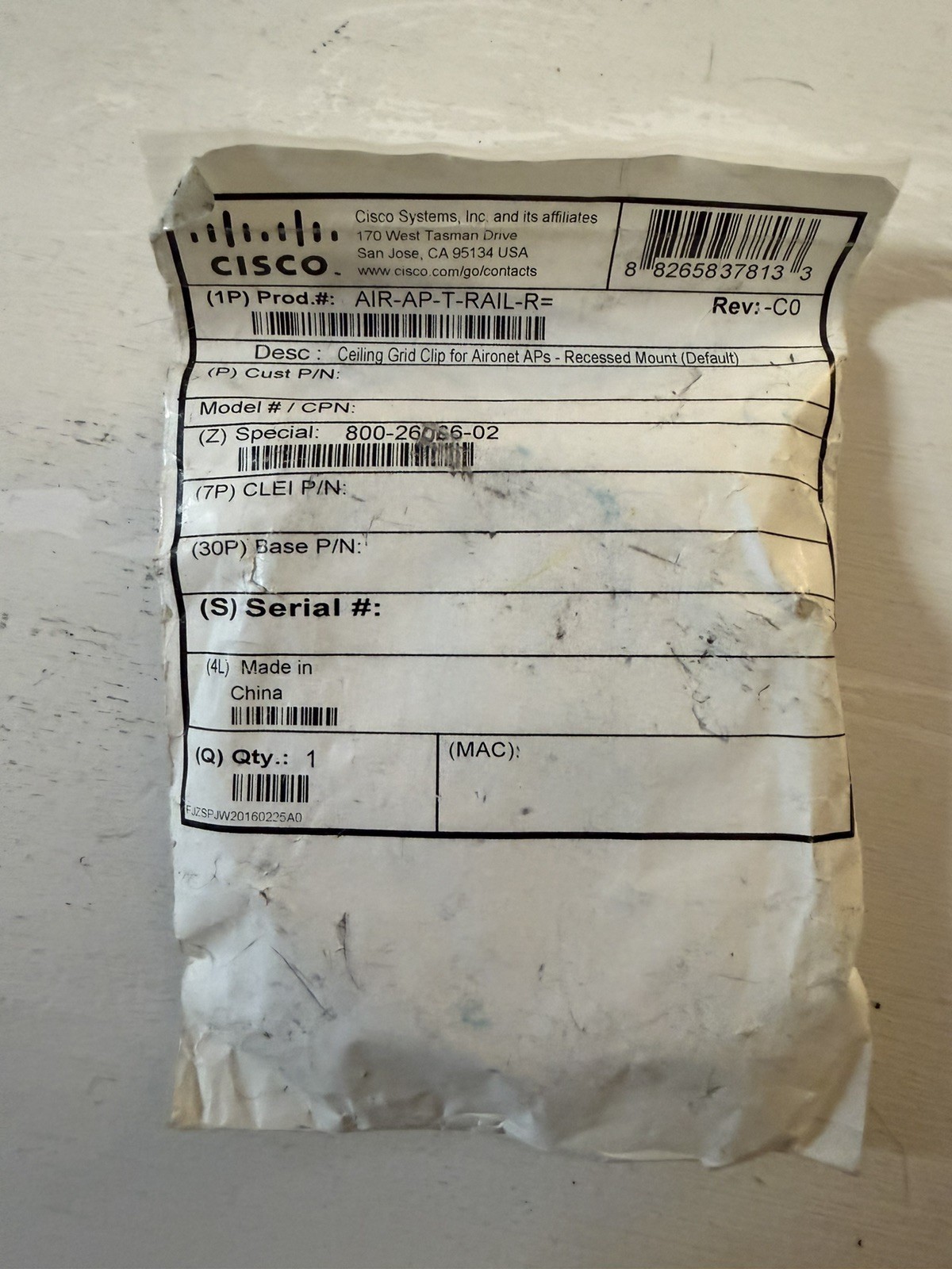 Cisco Aironet T-Rail Channel Adapter Mount AIR-CHNL-ADAPTER New in Bag