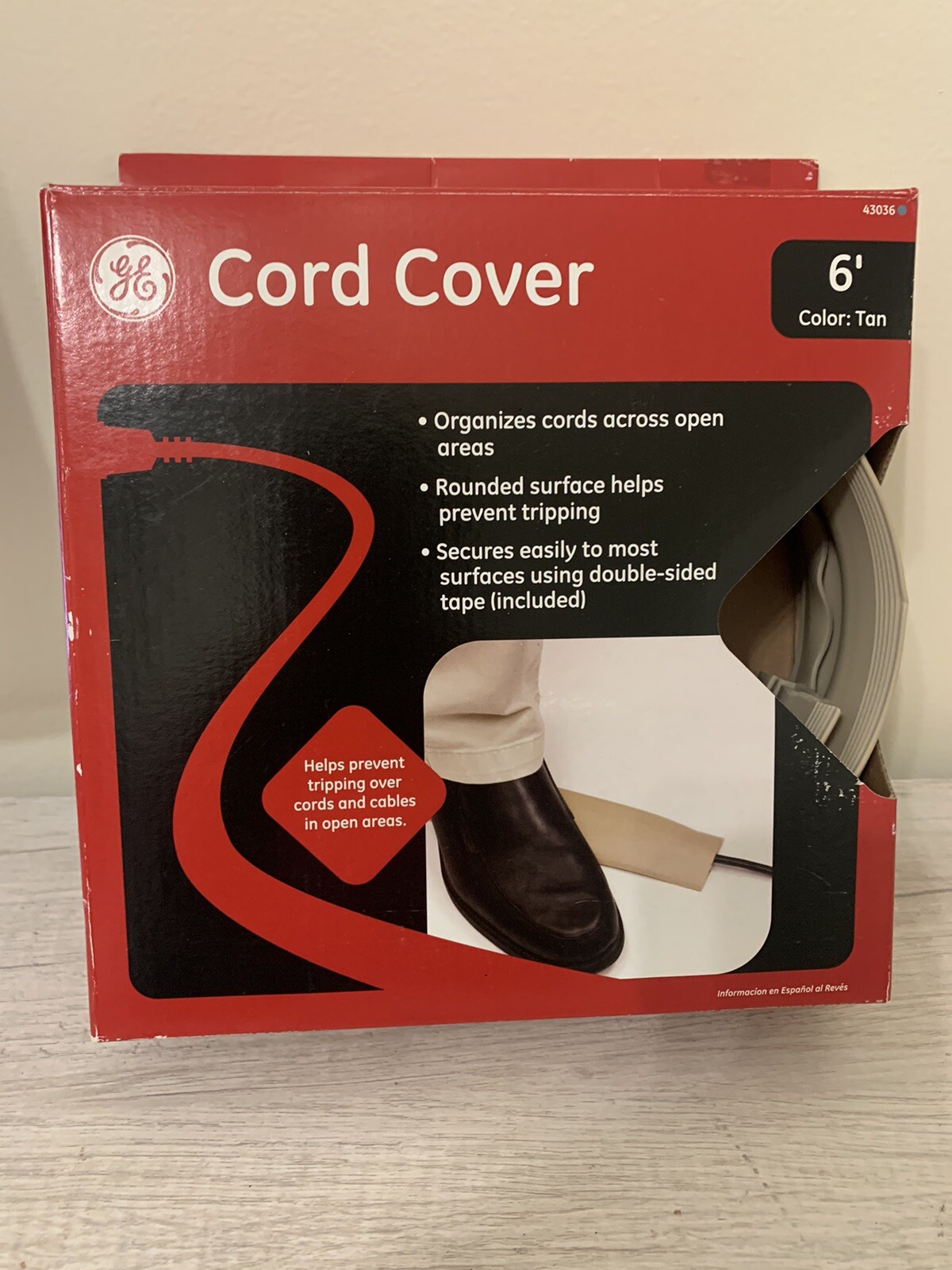 GE Cord Cover 6' x 2.5" Tan #43036 New in Box Cord Protector, Cord Concealer