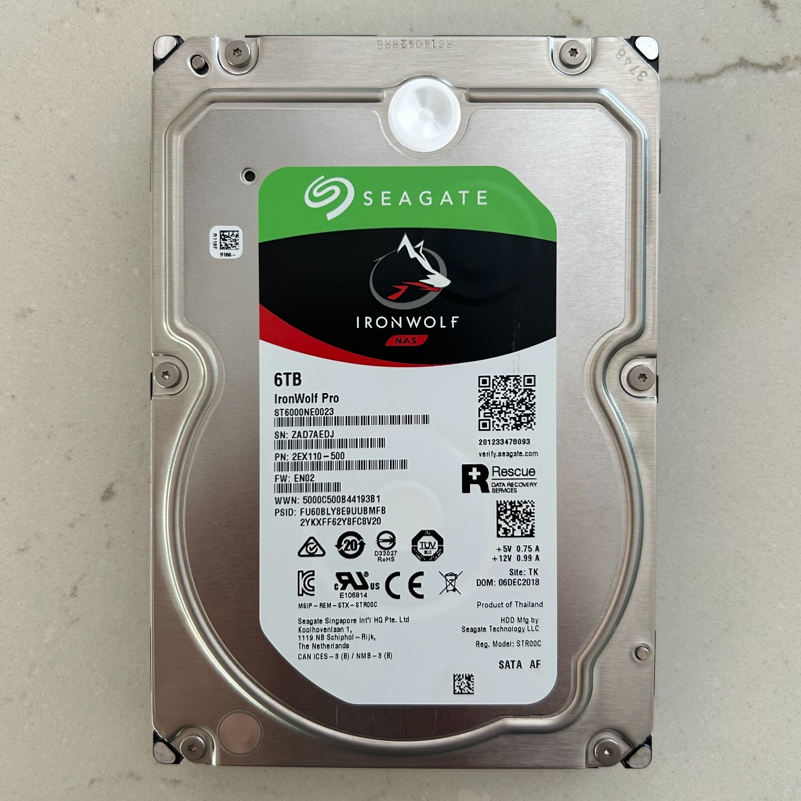 Seagate 6TB  IronWolf Pro NAS HDD MN: ST6000NE0023 PN: 2EX110-500