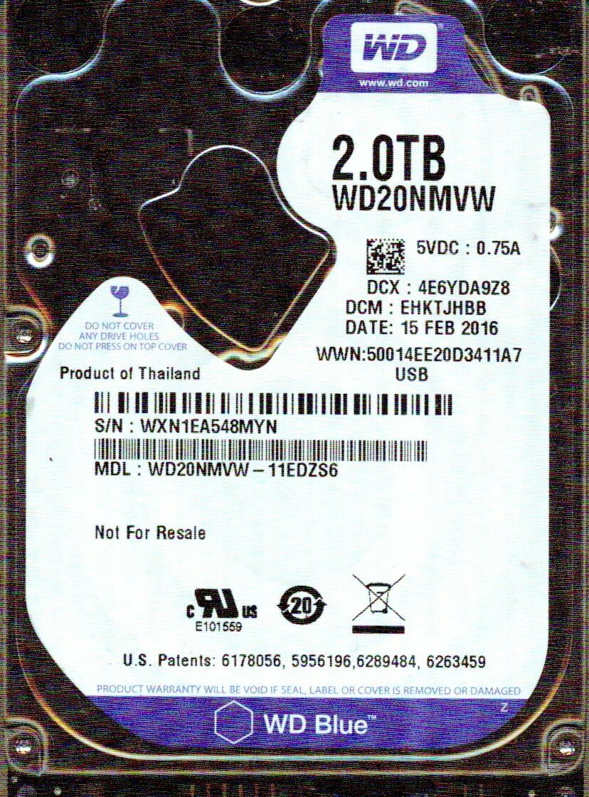 WD20NMVW-11EDZS6,  DCM: EHKTJHBB  WD 2TB, USB 3.0  WXN1 FEB 2016