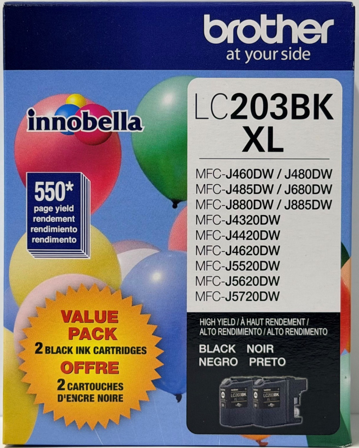 New Genuine Brother LC203XL Black 2PK Ink Cartridges MFC-J4320DW, MFC-J4420DW