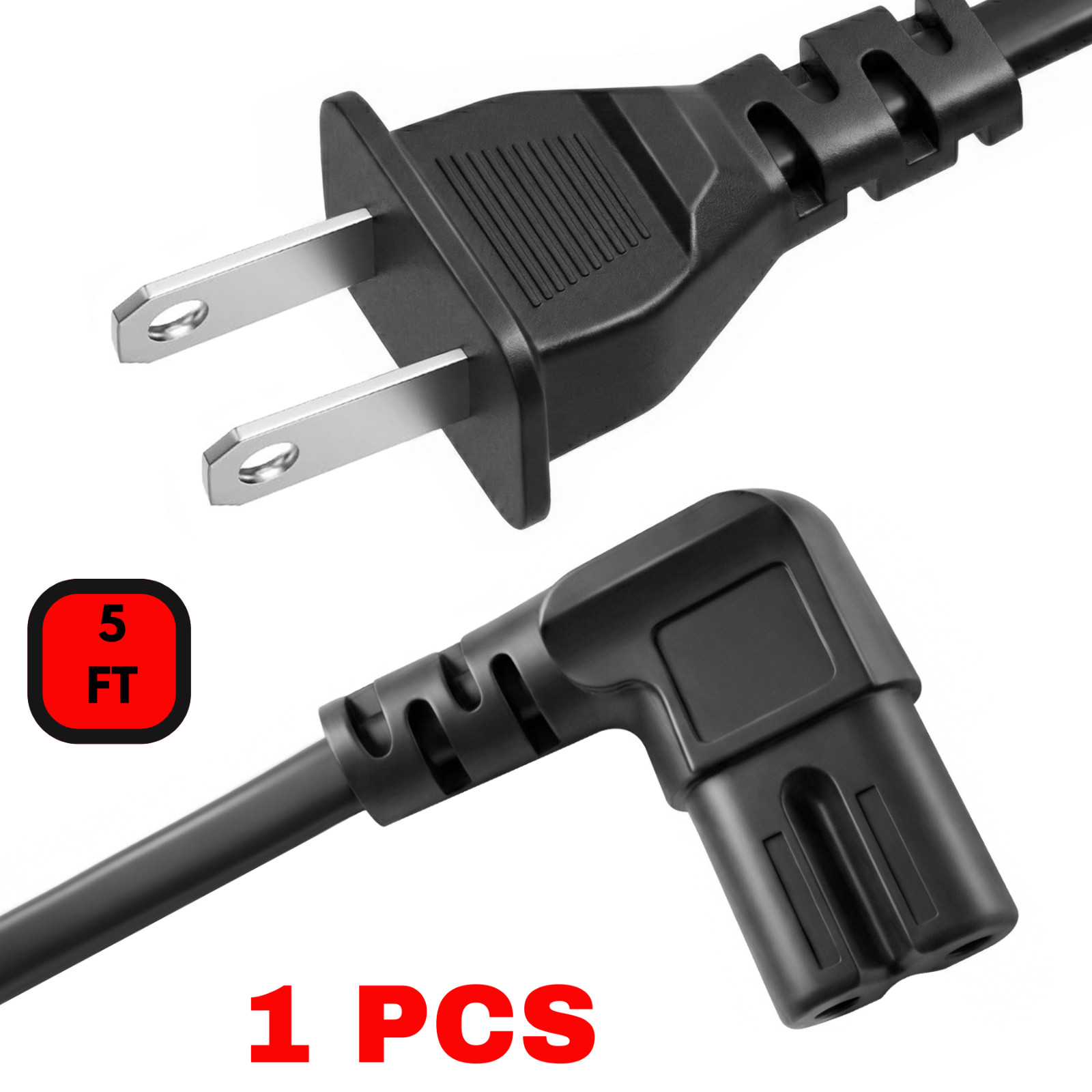 Lot of AC 90 degree Right Angle 2 Prong tv Replacement Power Cord 5ft L-Shaped