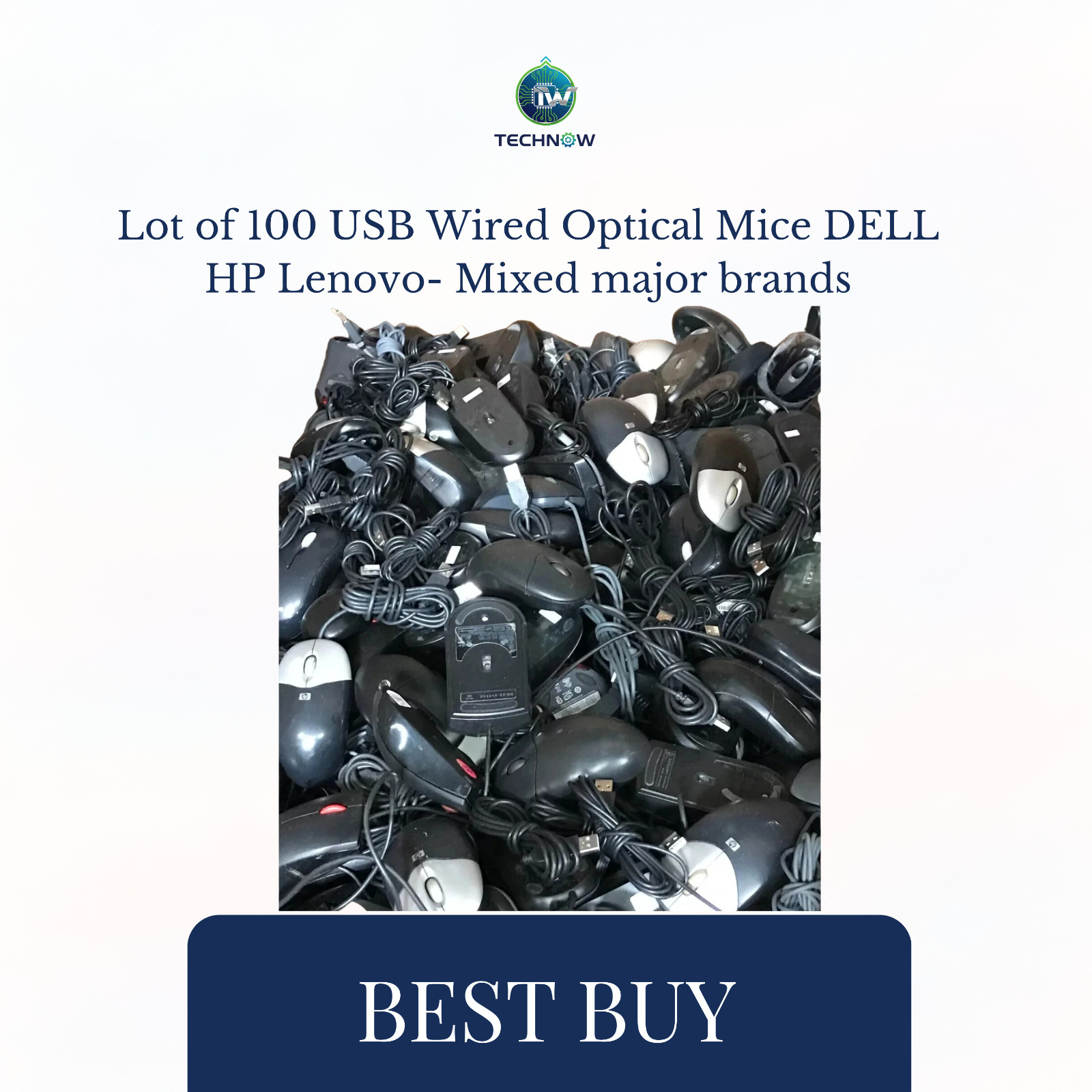 Lot of 100 USB Wired Optical Mice DELL HP Lenovo-  Mixed major brands