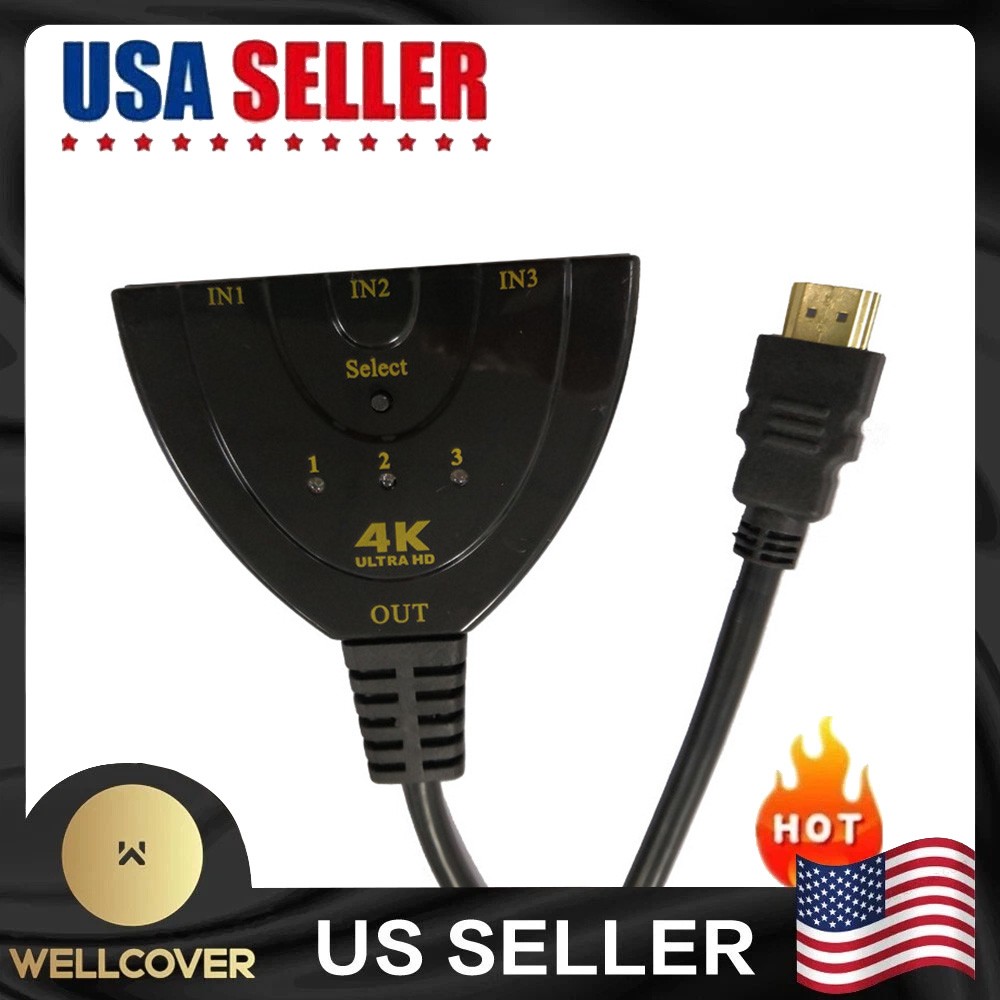 4K HDMI 2.0 Cable Auto Switch Switcher Splitter Adapter 3 In to 1 Out Devices