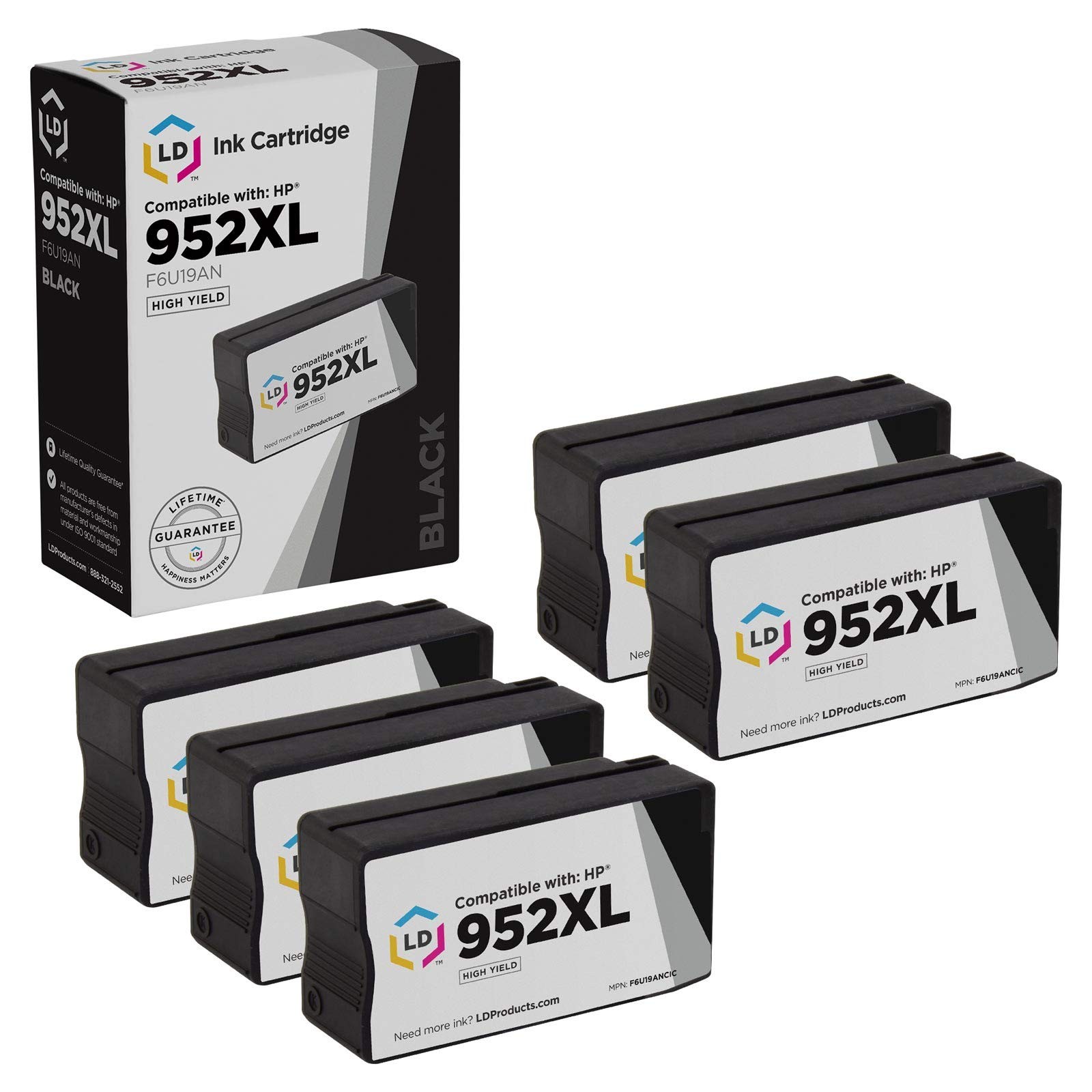 LD Compatible Replacement for HP 952 / 952XL / F6U19AN Black Ink Cartridges 5PK