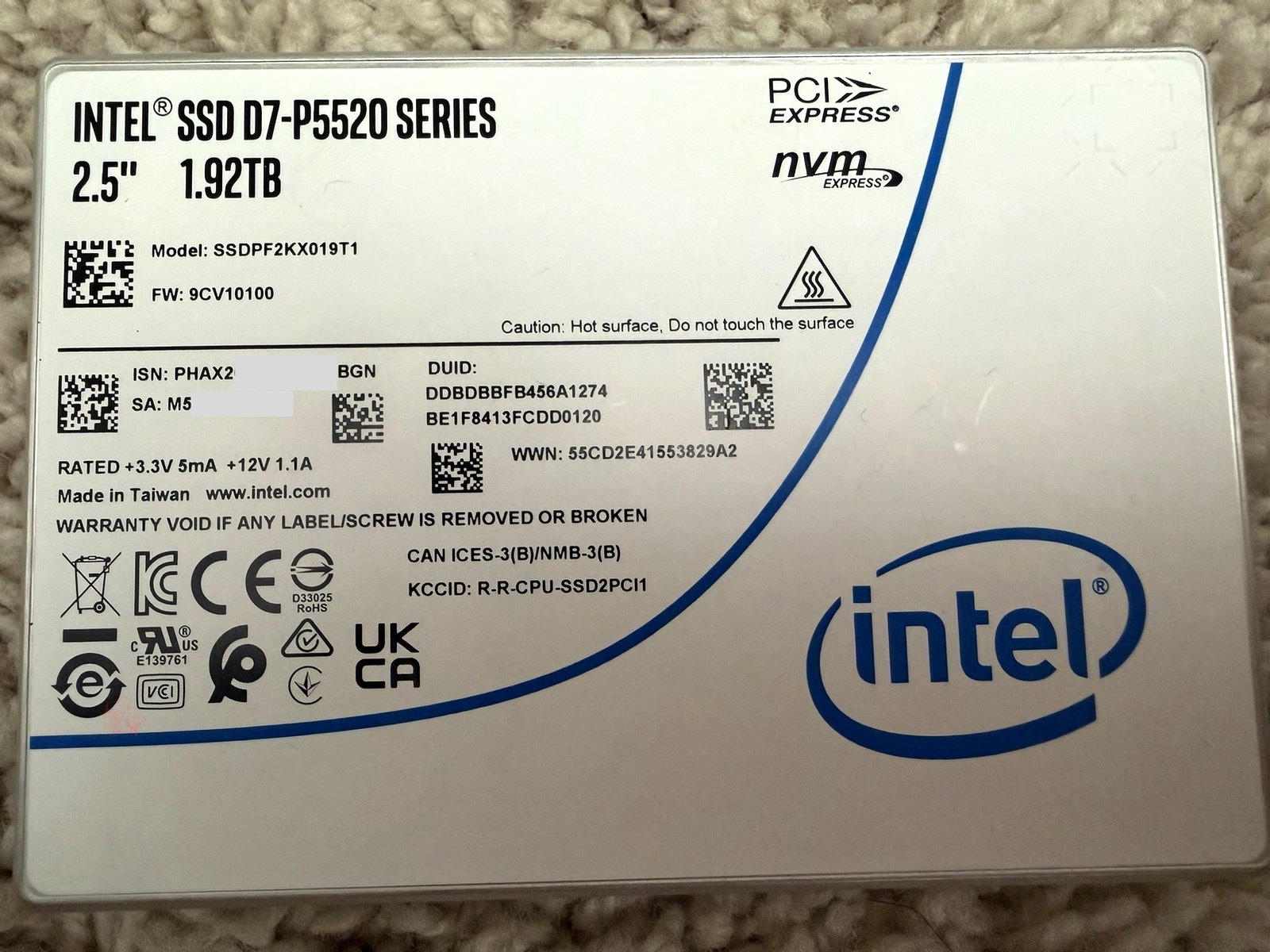 Intel D7-P5520 1.92TB 2.5in NVMe PCIe Internal SSD TRIM S.M.A.R.T. P5520
