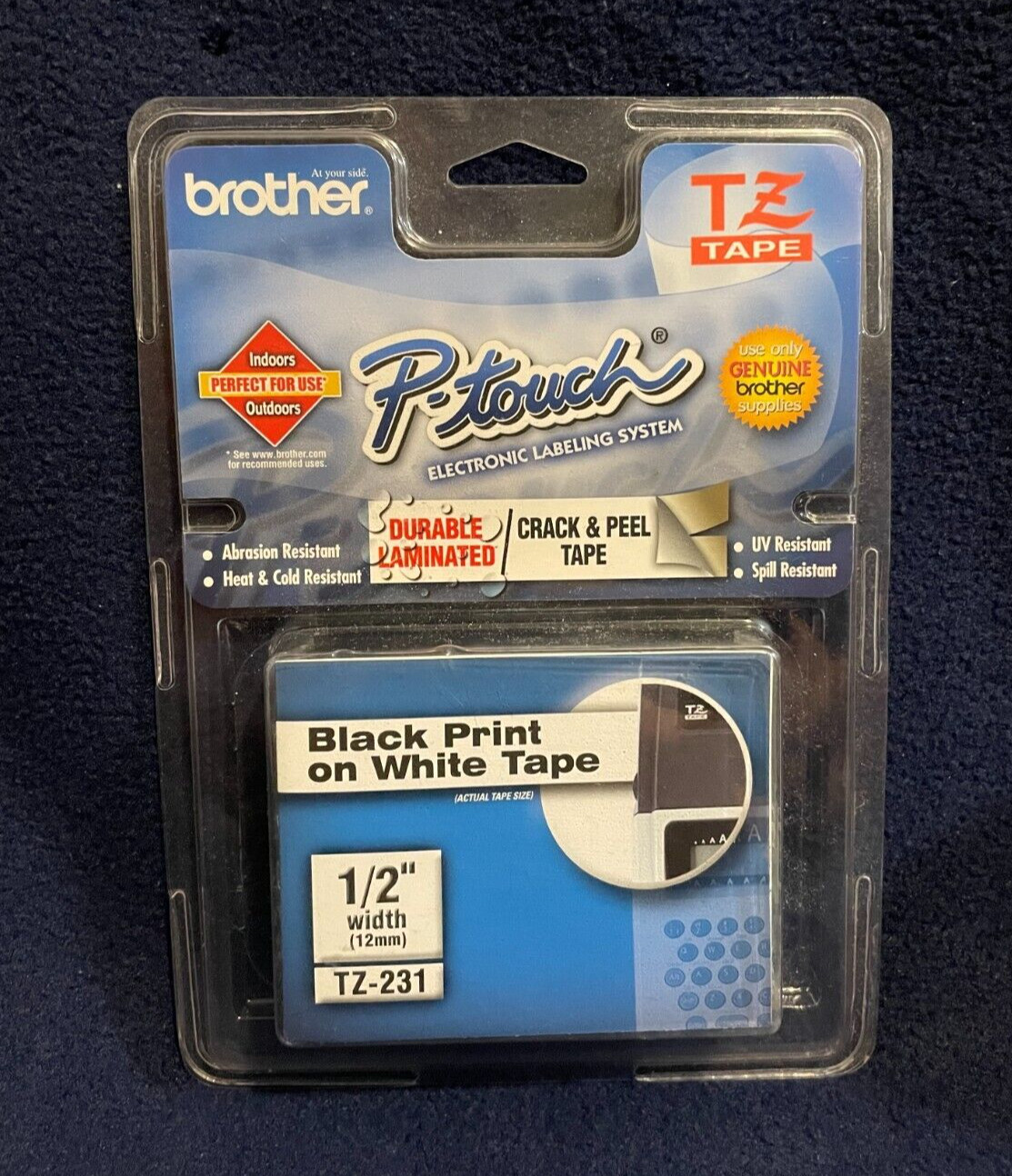 Genuine 1/2" Brother P-Touch TZ-231 Black Print on White Tape ~ NEW & SEALED