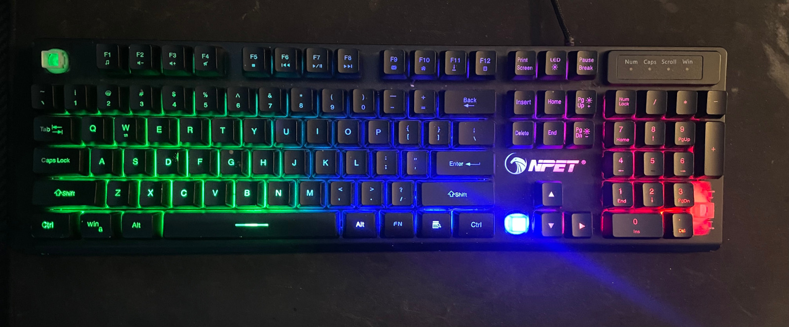 NPET K10 gaming keyboard used with missing replaceable keys