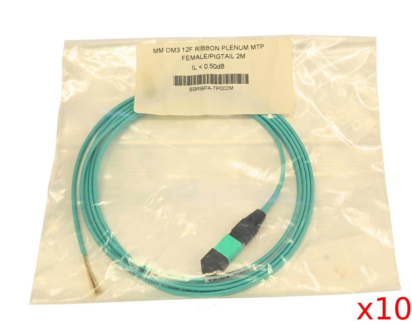Lot of 10 New 2 Meters OM3 12F Ribbon Plenum MTP Female/Pigtail SBRBPA-TP002M