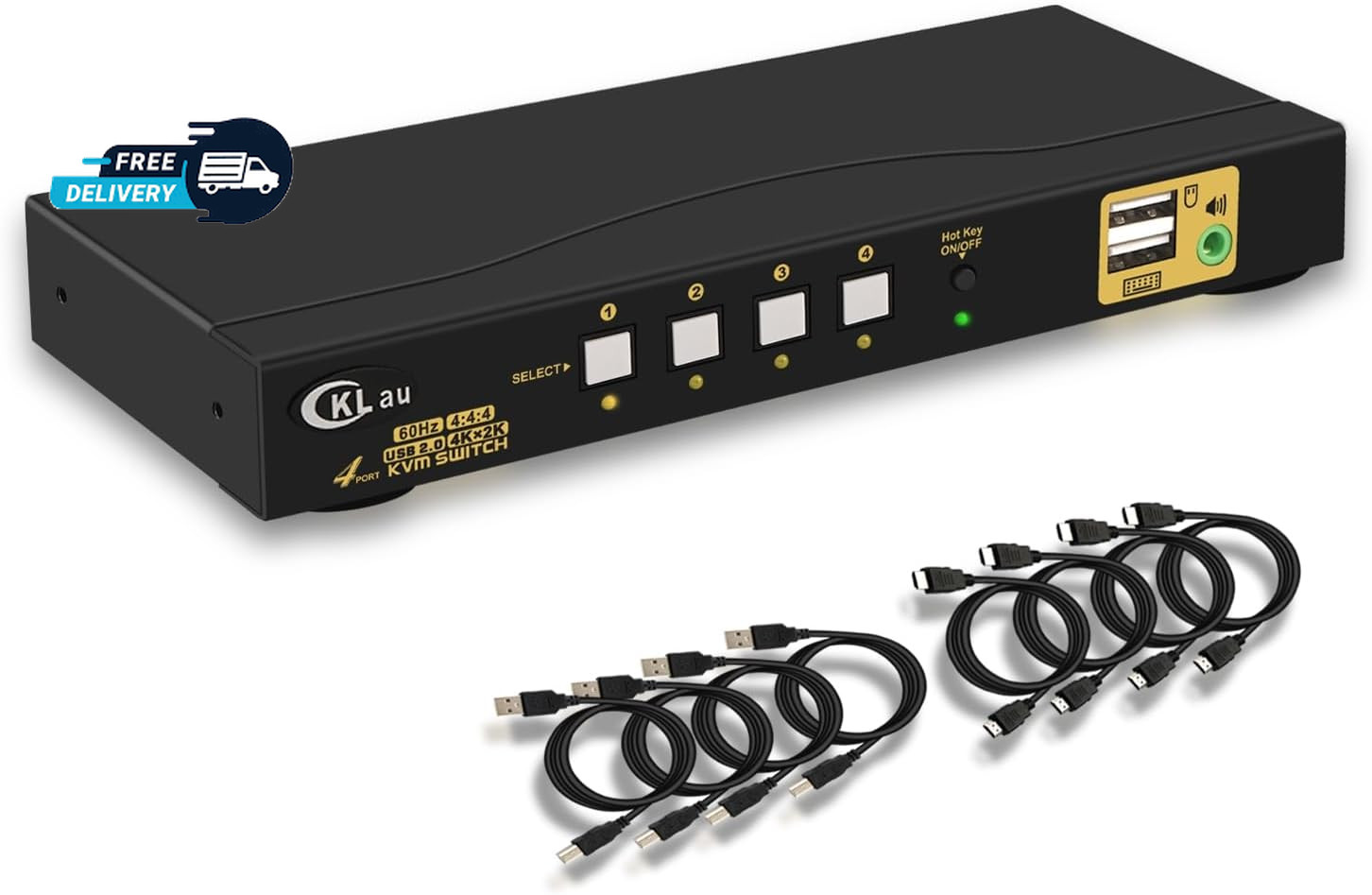 Cklau Kvm Switch Hdmi 4 Port Wit Audio And 4 Kit Cables, 4 Port Hdmi K
