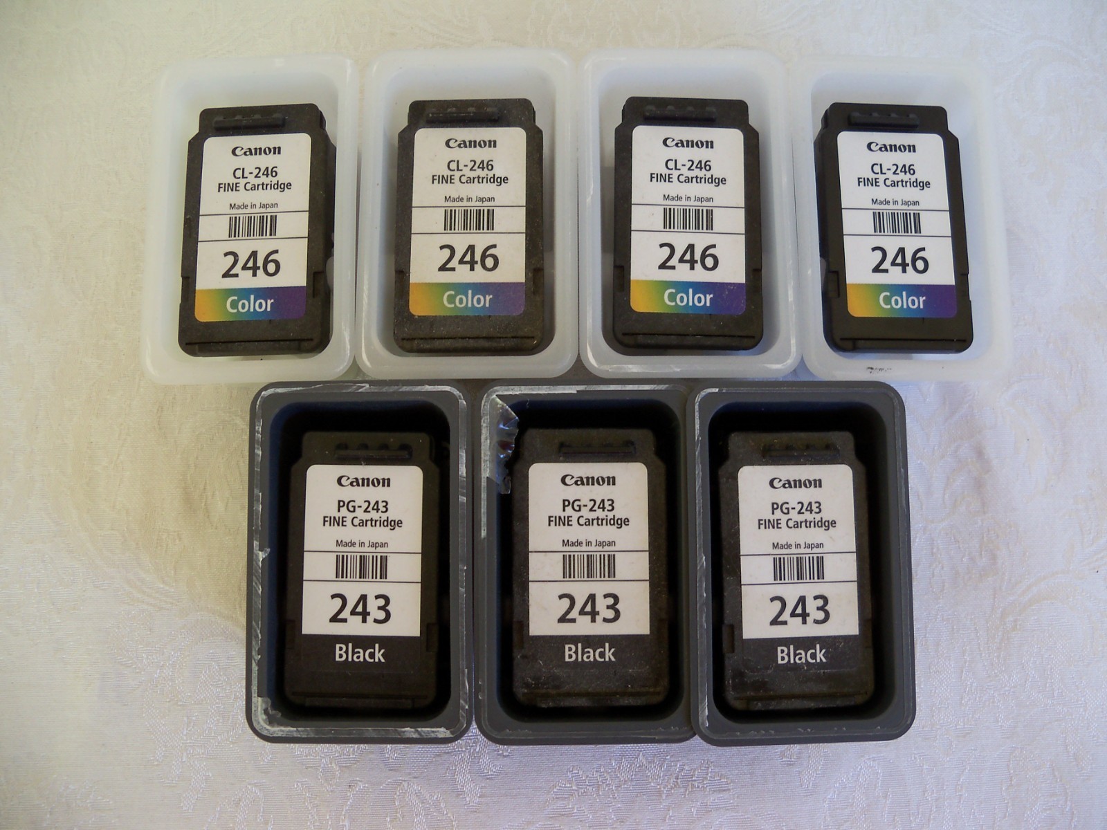 Lot of 7 Empty Canon Cartridges (4) CL-246 Color (3) PG-243 Black (Used)