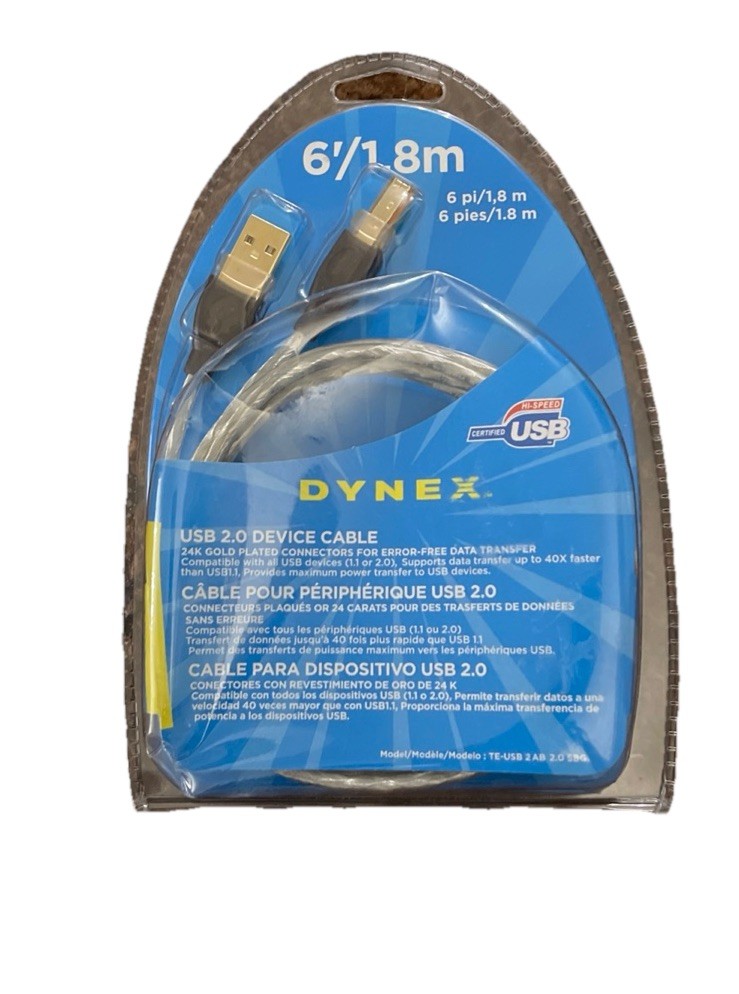 Dynex USB 2.0. A-B HIGH SPEED USB DEVICE CABLE 6 FEET 1.8M ~ TE-USB2AB2.0SBG