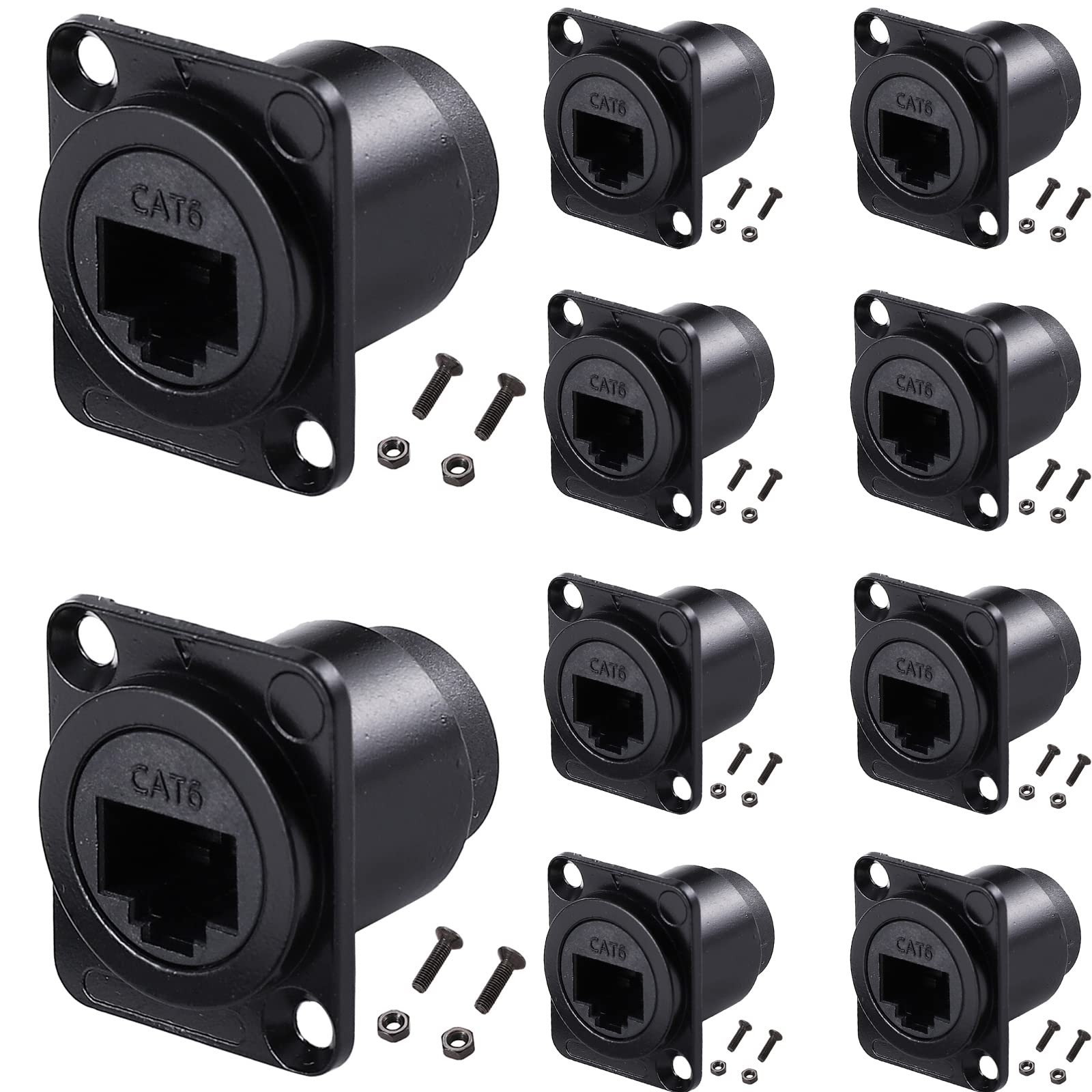 10PCS D-Type RJ45 Coupler, Shielded Panel Mount 10 PACK, Black