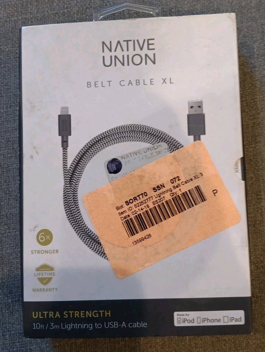 Native Union Belt XL 10' Braided USB-A Cable for Apple - Zebra