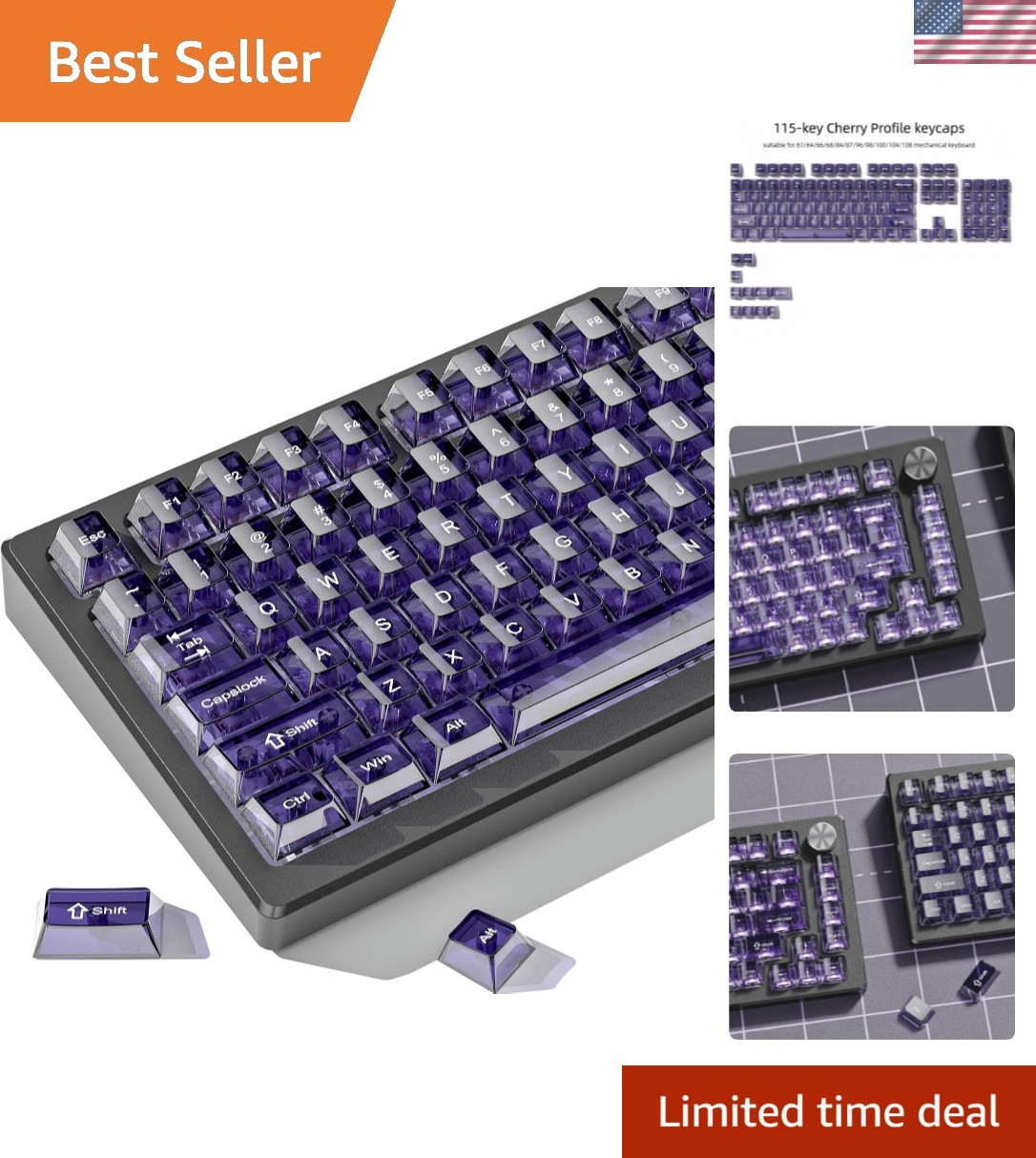 Dagaladoo Purple Clear Keyboard Keycaps,Transparent Keycaps 60 75 100