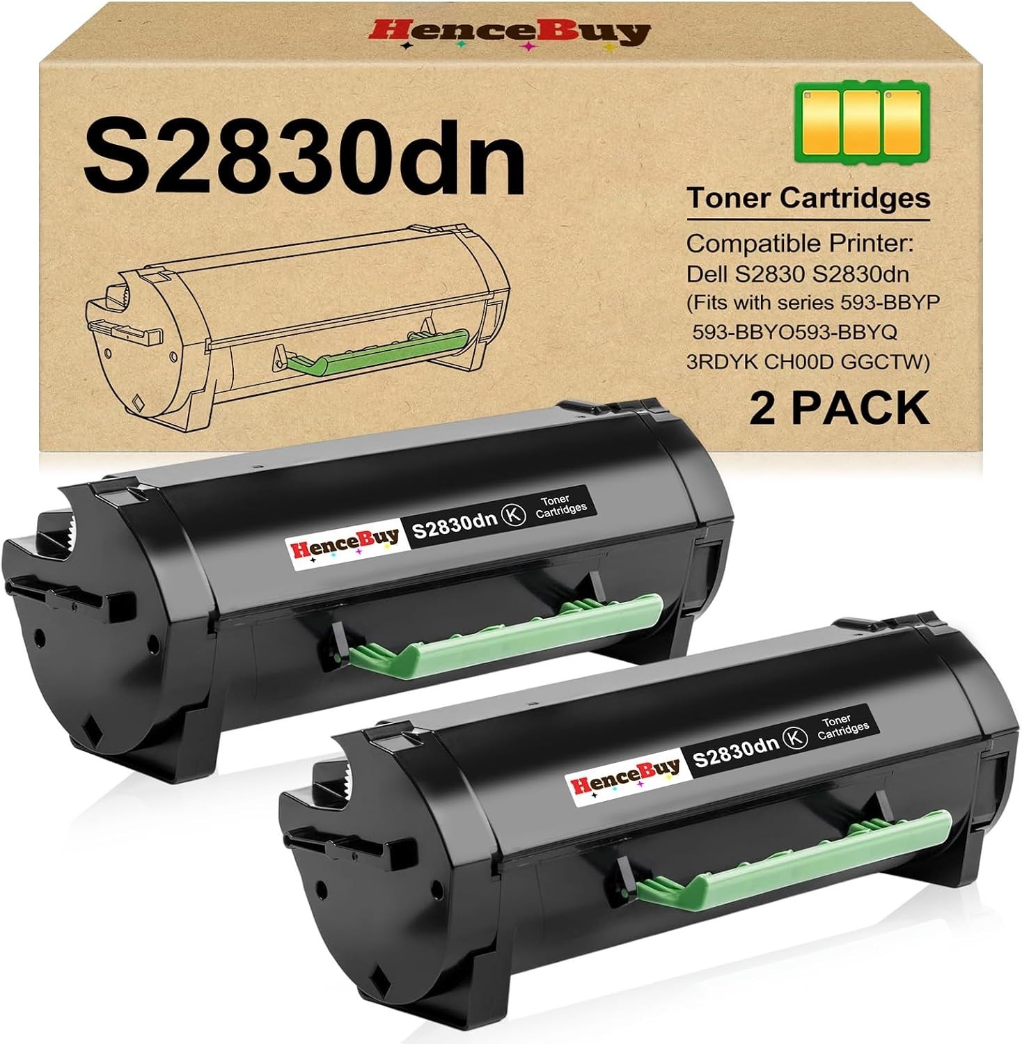 2-Pack Toner Cartridges S2830 High Yield Dell Printer Compatible GGCTW