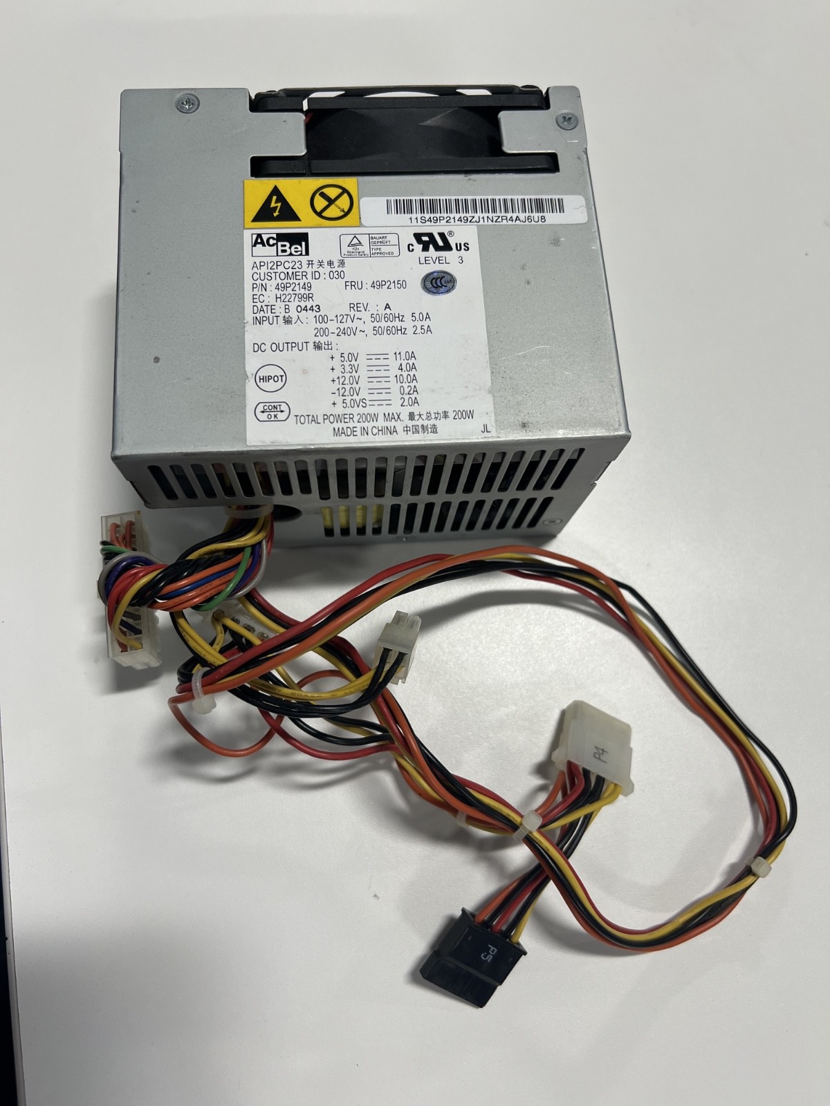 AcBel 200W Power Supply 49P2149 / 49P2150 IBM FRU