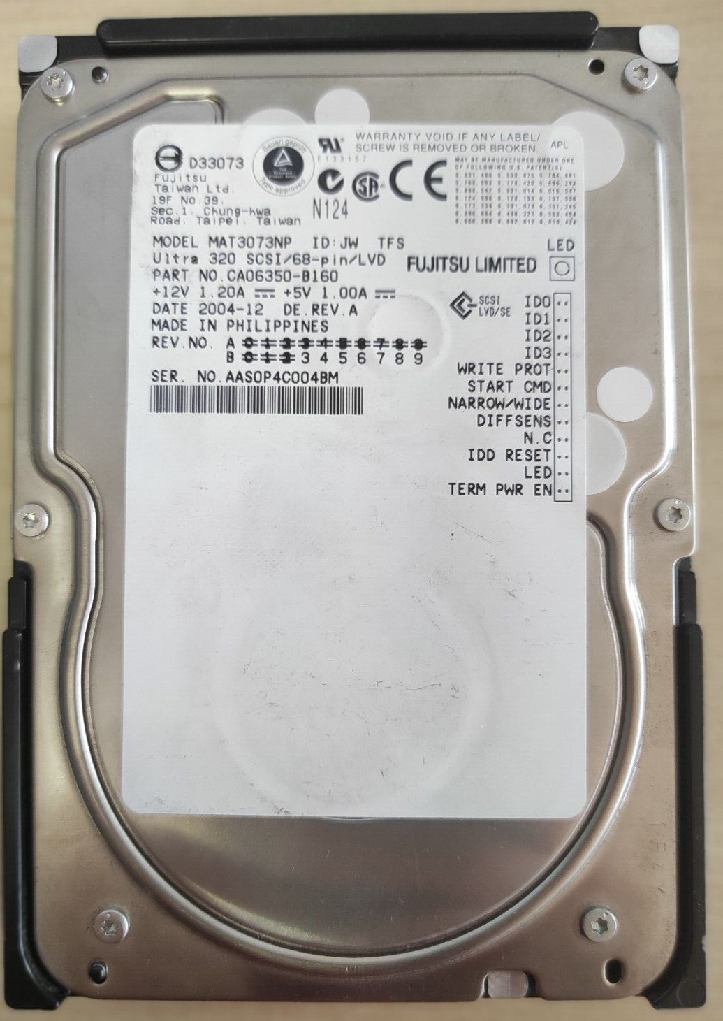 FUJITSU MAT3073NP 73GB 68GB SCSI Ultra 320 LVD 68-Pin Hard Drive
