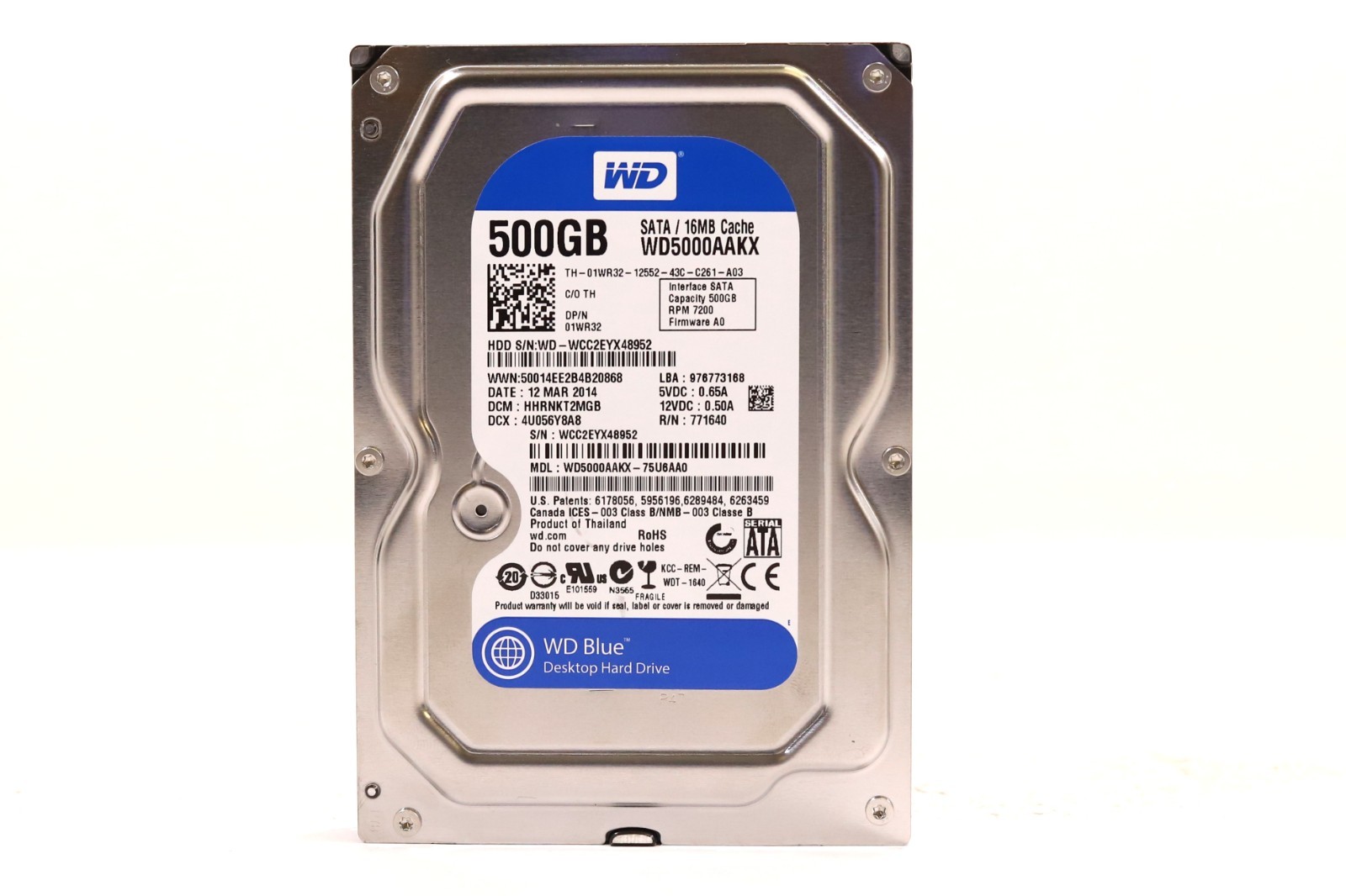 Dell WD5000AAKX-75U6AA0 500GB 3.5" 6Gb/s 16MB 7.2K RPM SATA HDD Dell P/N: 01WR32