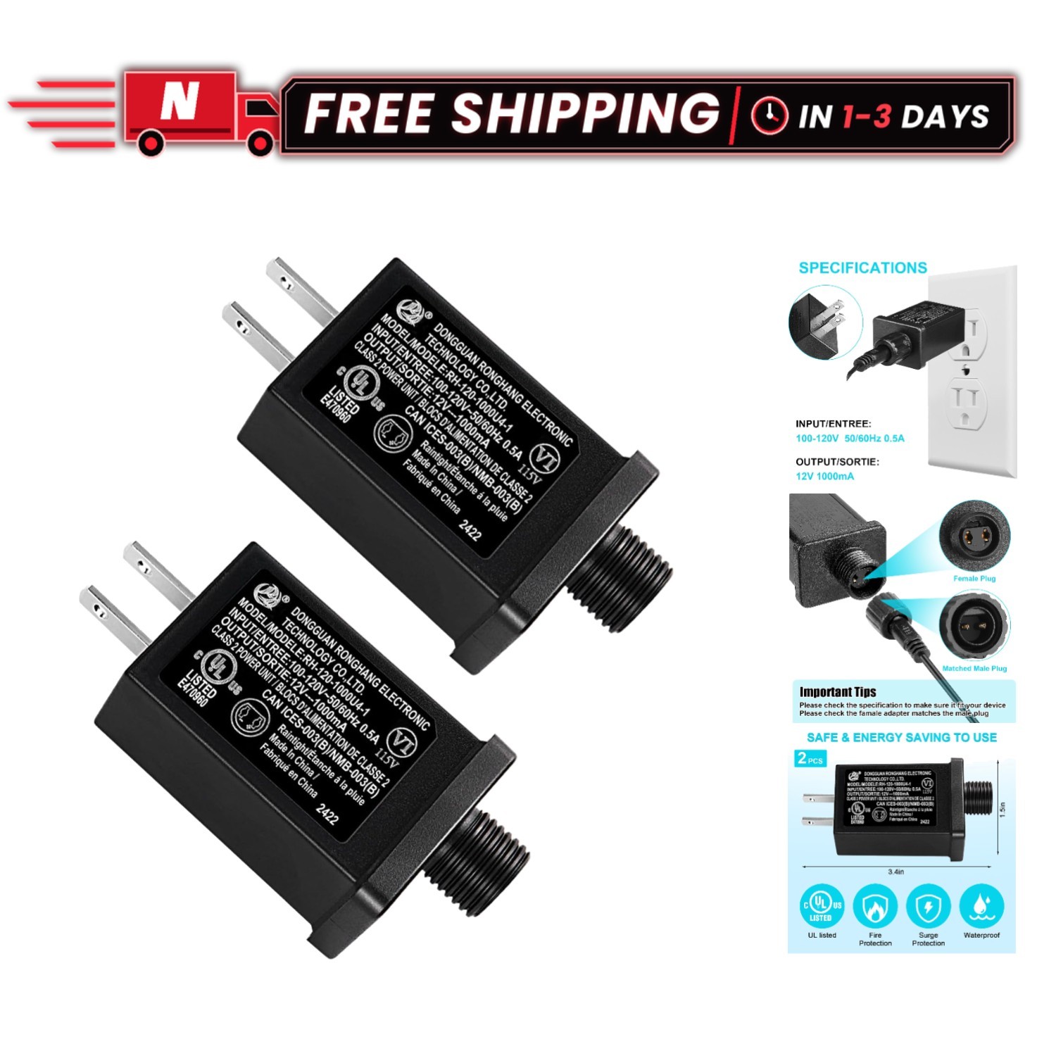 Versatile 2PCS Inflatable Adapter - 12V Power Supply for All Weather Decorations