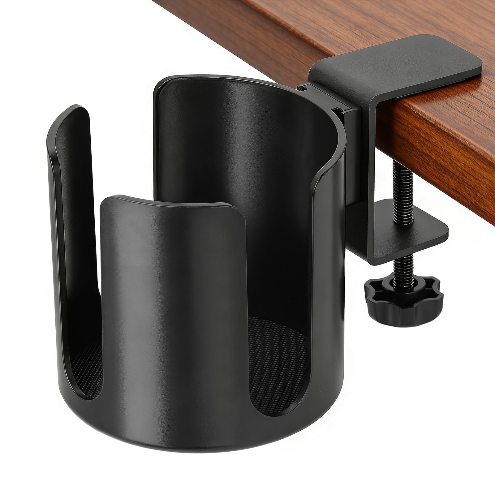 Large Clamp On Cup Holder for Desk, 3.9" Diameter 3.9 Inch, no Hook, Black