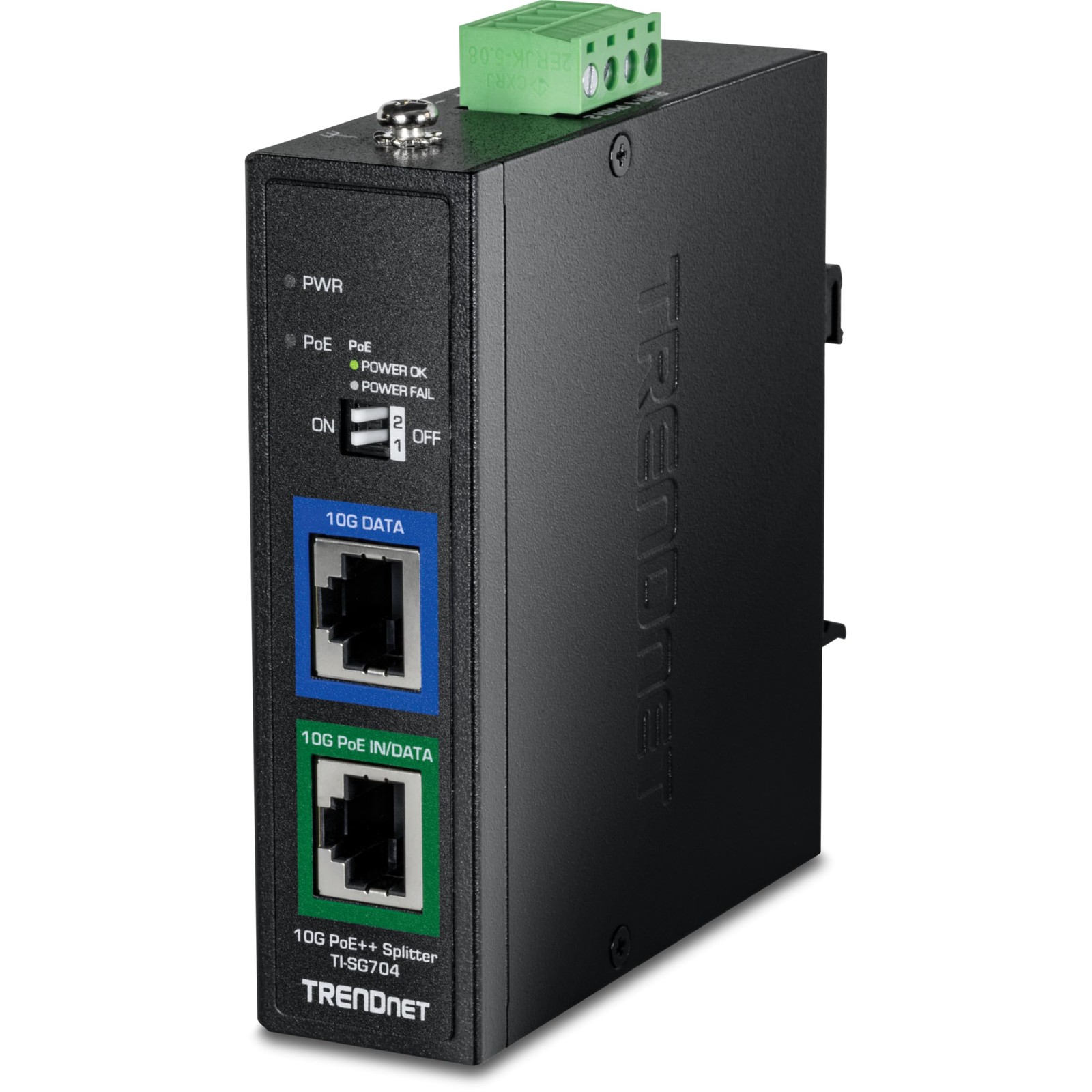 TRENDnet Industrial 10G PoE++ Splitter, TI-SG704, Splits a PoE++, Black