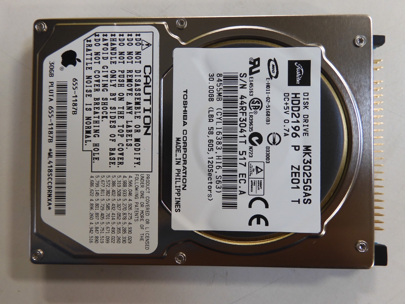 TOSHIBA MK3025GAS 30.0GB IDE 2.5" HDD. 9.5MM