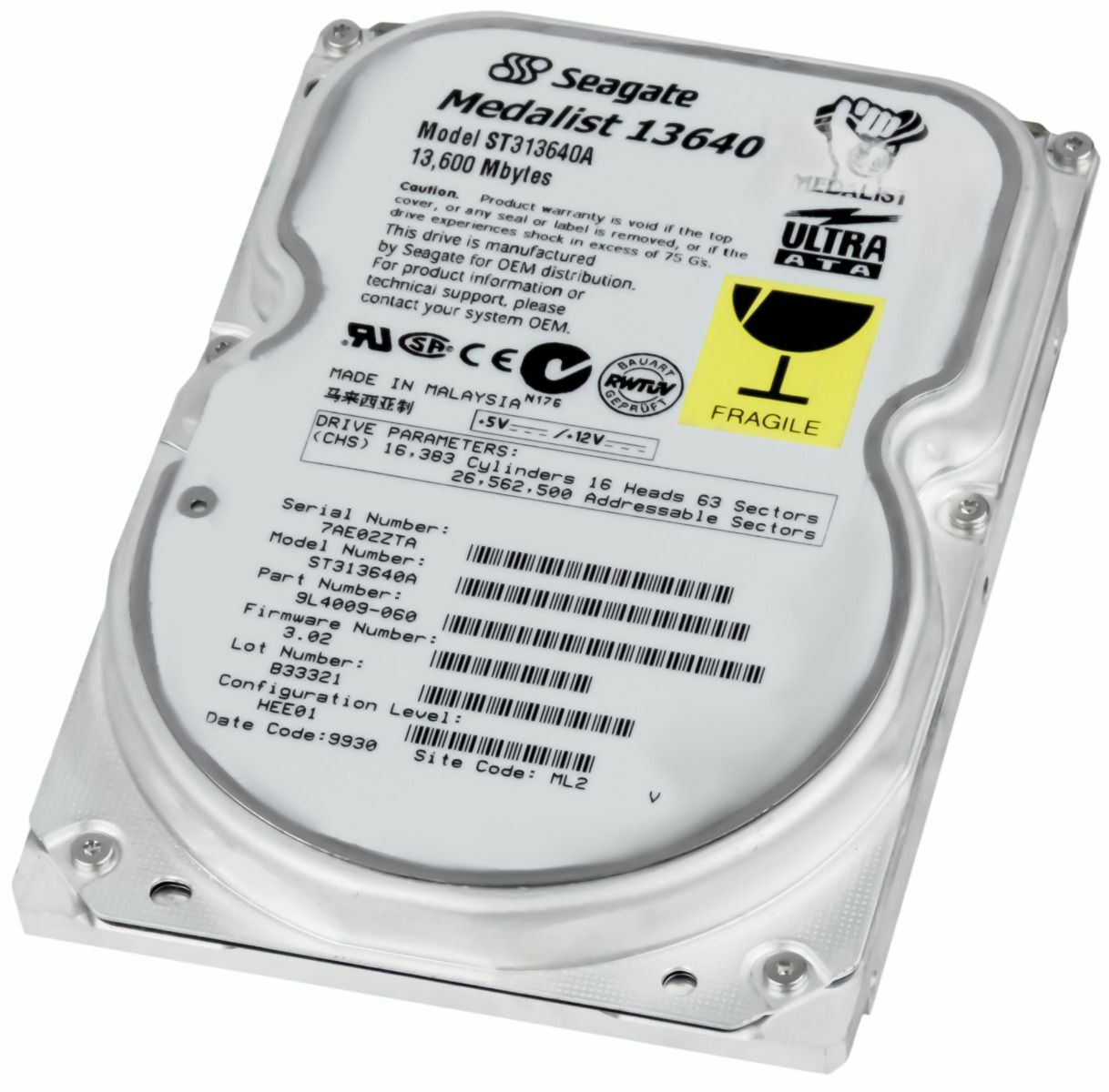 HARD DRIVE SEAGATE MEDALIST 13640 ST313640A 13.6GB 5.4K ATA 3.5''