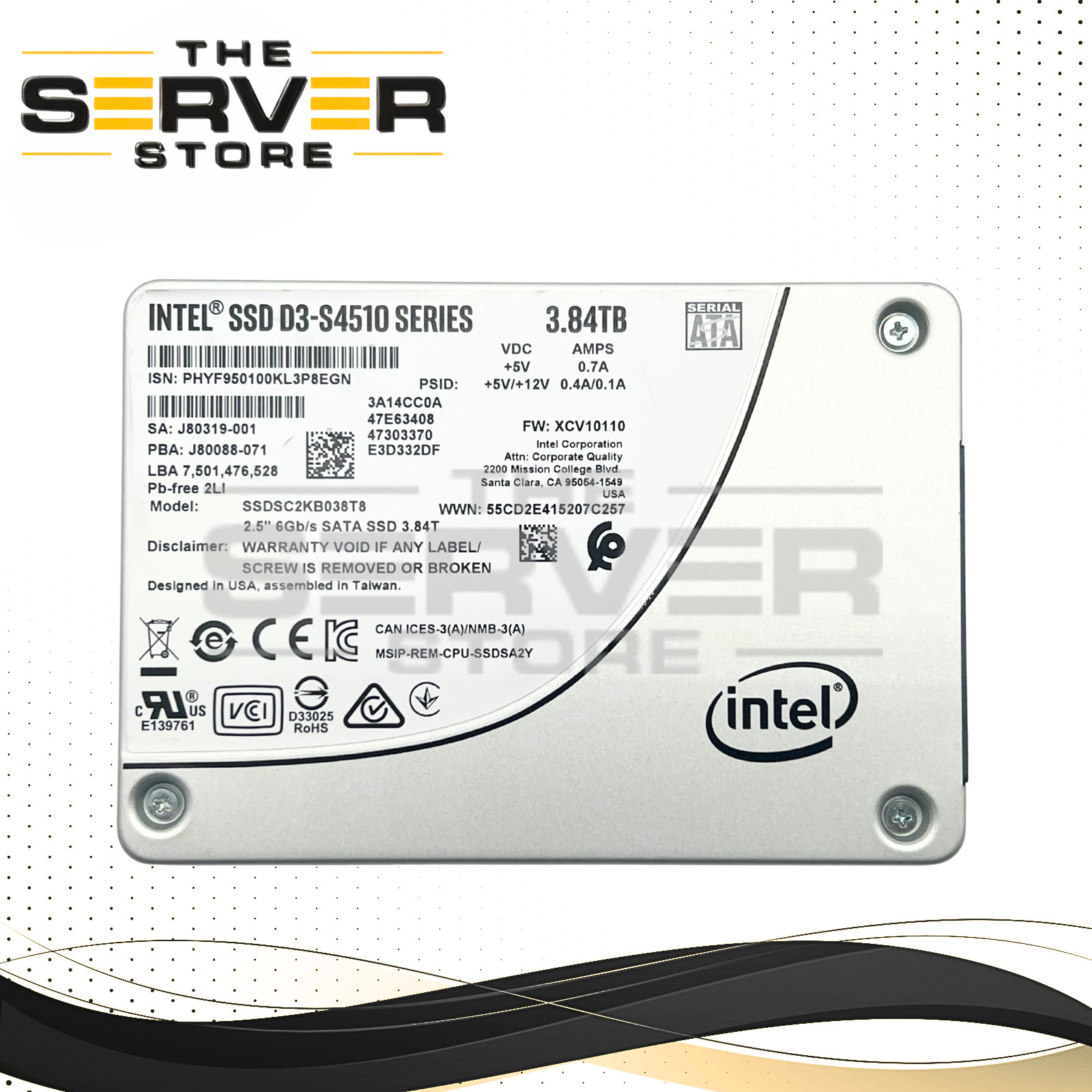 Intel 3.84TB SATA 6G RI SFF 2.5" SSD D3-S4510 Series SSDSC2KB038T8