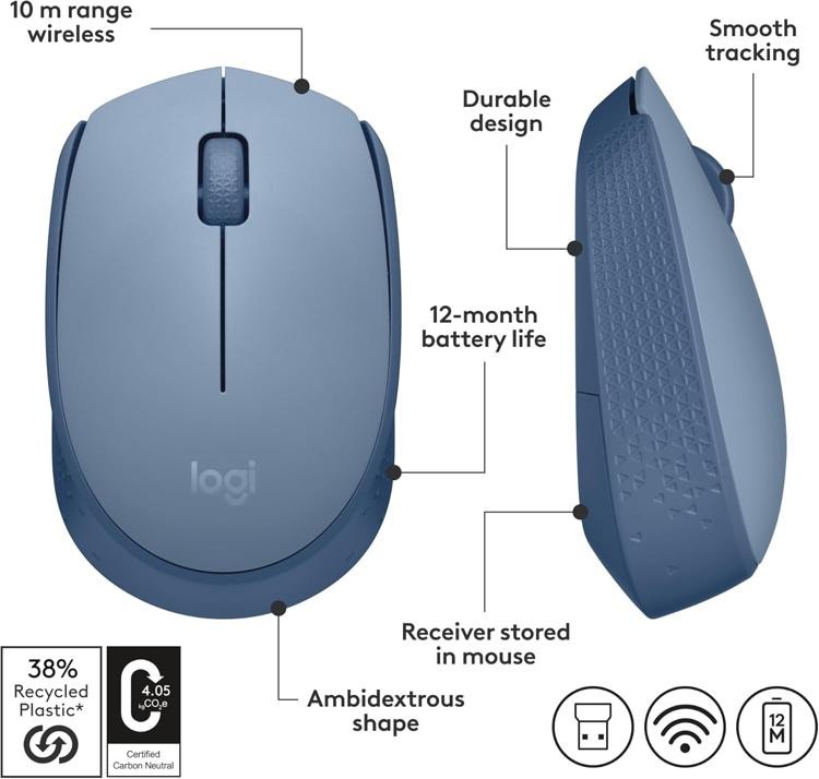 Logitech M170 Wireless Mouse for PC, Mac, Laptop, 2.4 GHz with USB Mini Receiver