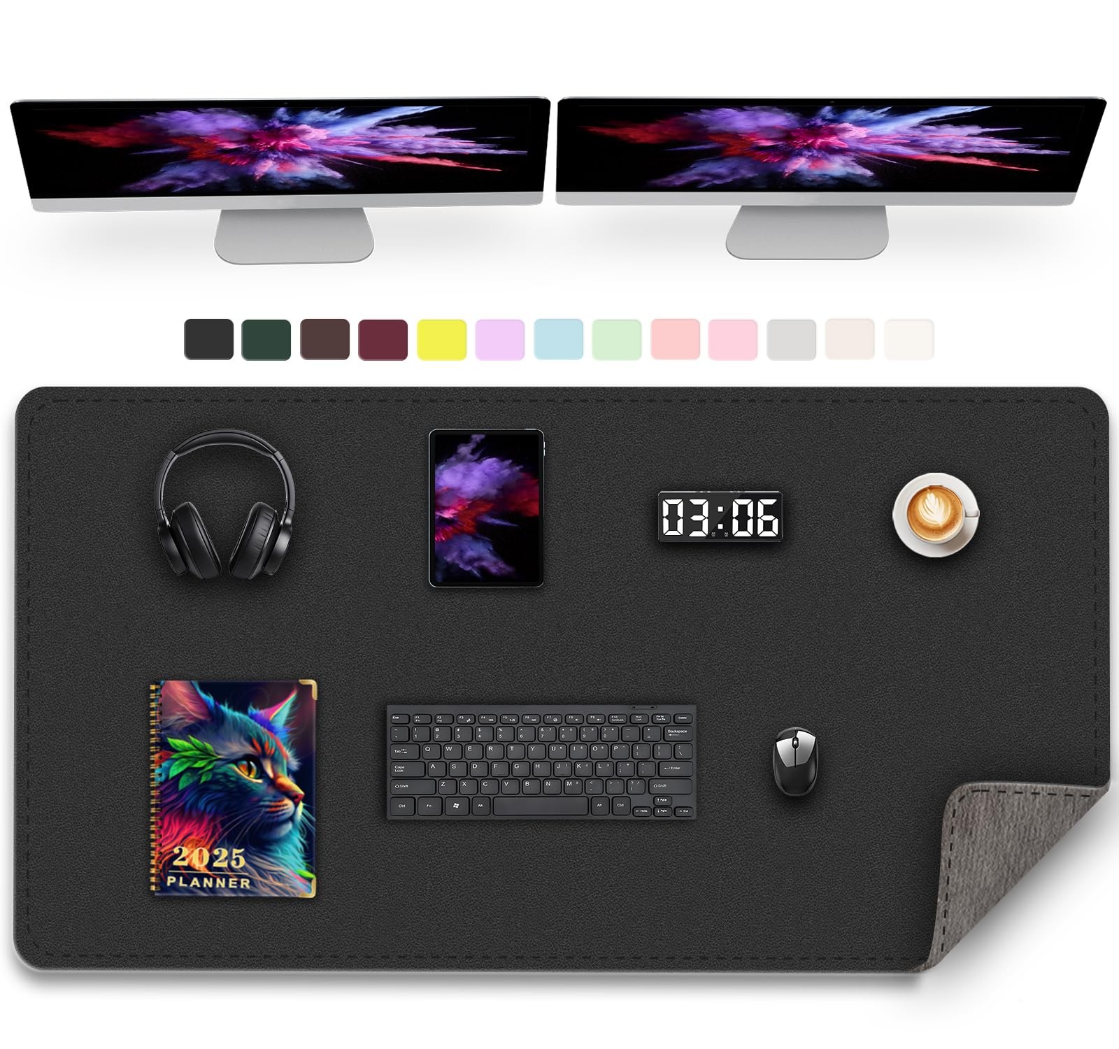 METEOROCK 47.2" x 23.6" Large Desk Pad Mat Black PU Leather