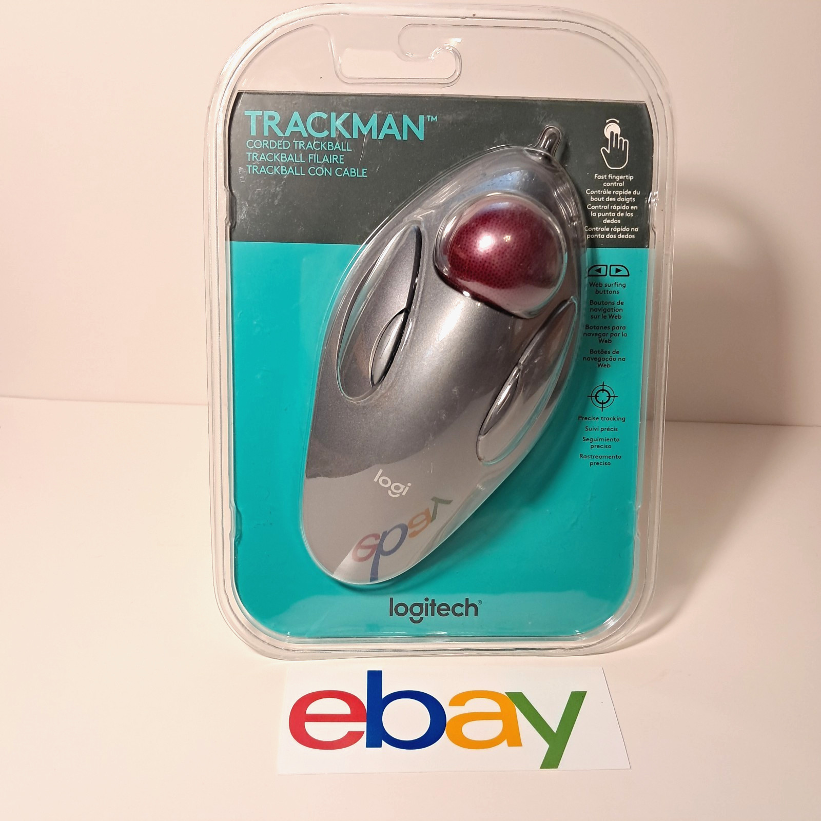 Logitech TrackMan Marble Corded Trackball Mouse NEW SEALED Vintage Red Ball