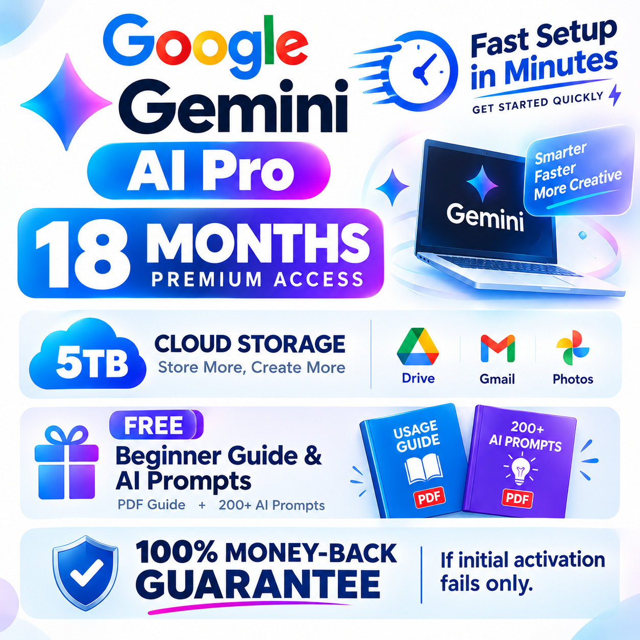 Google AI Gemini Pro 18 Months | 5TB | 2 Free Bonuses + 100% Guarantee - Global