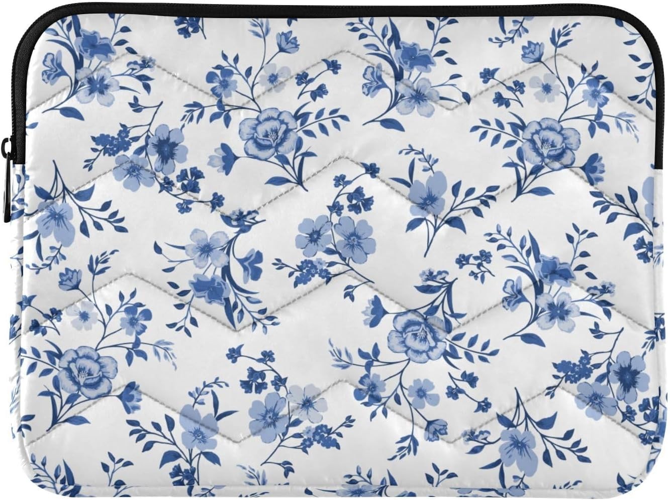 Blue Floral Quilted Laptop Sleeve 13 13.3 13.6 Inch for MacBook Air 13 M1/M2 Pro