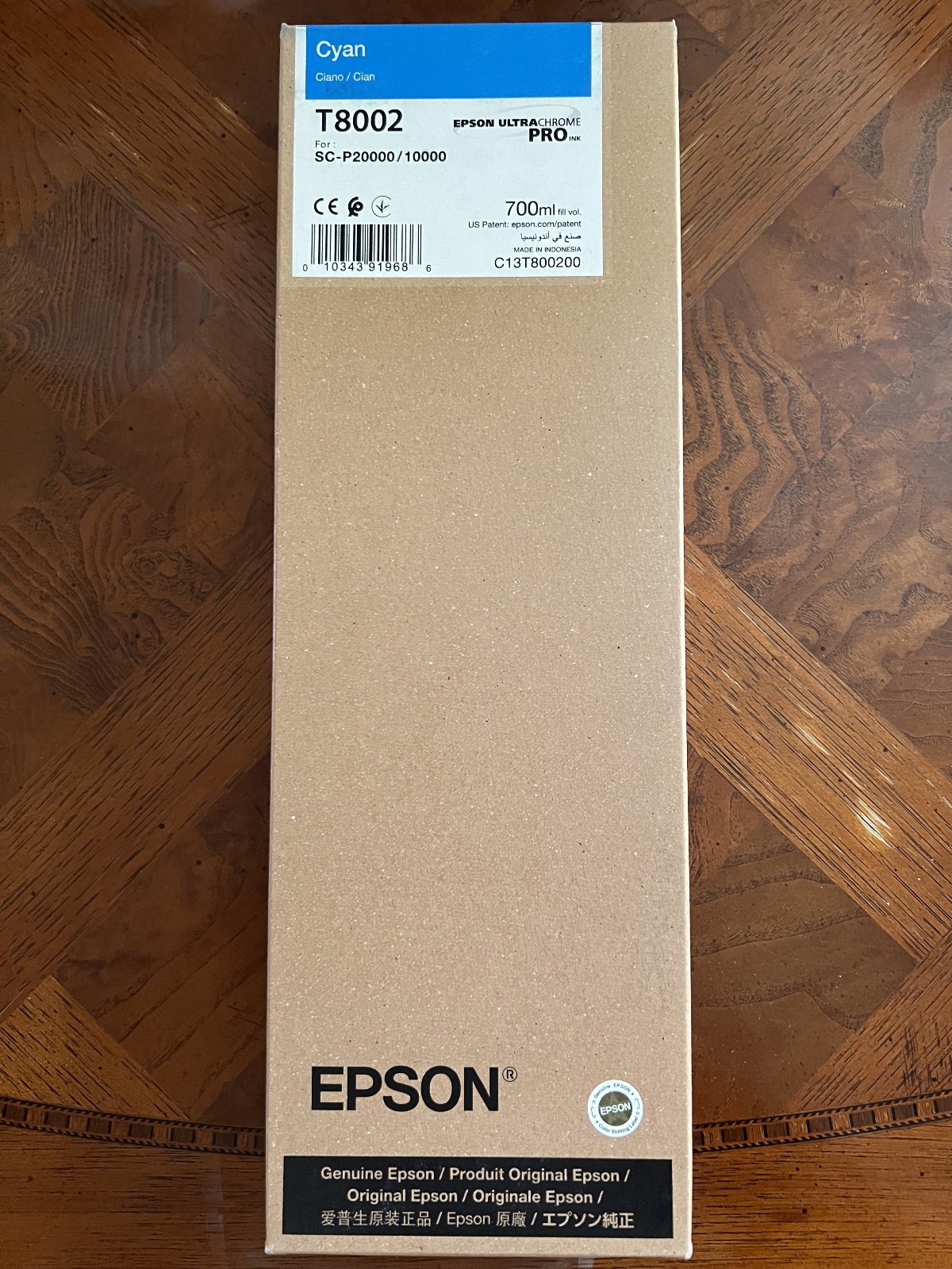 T8002 Cyan 2028 Epson UltraChrome PRO Ink Cart 700mL Genuine C13T800200